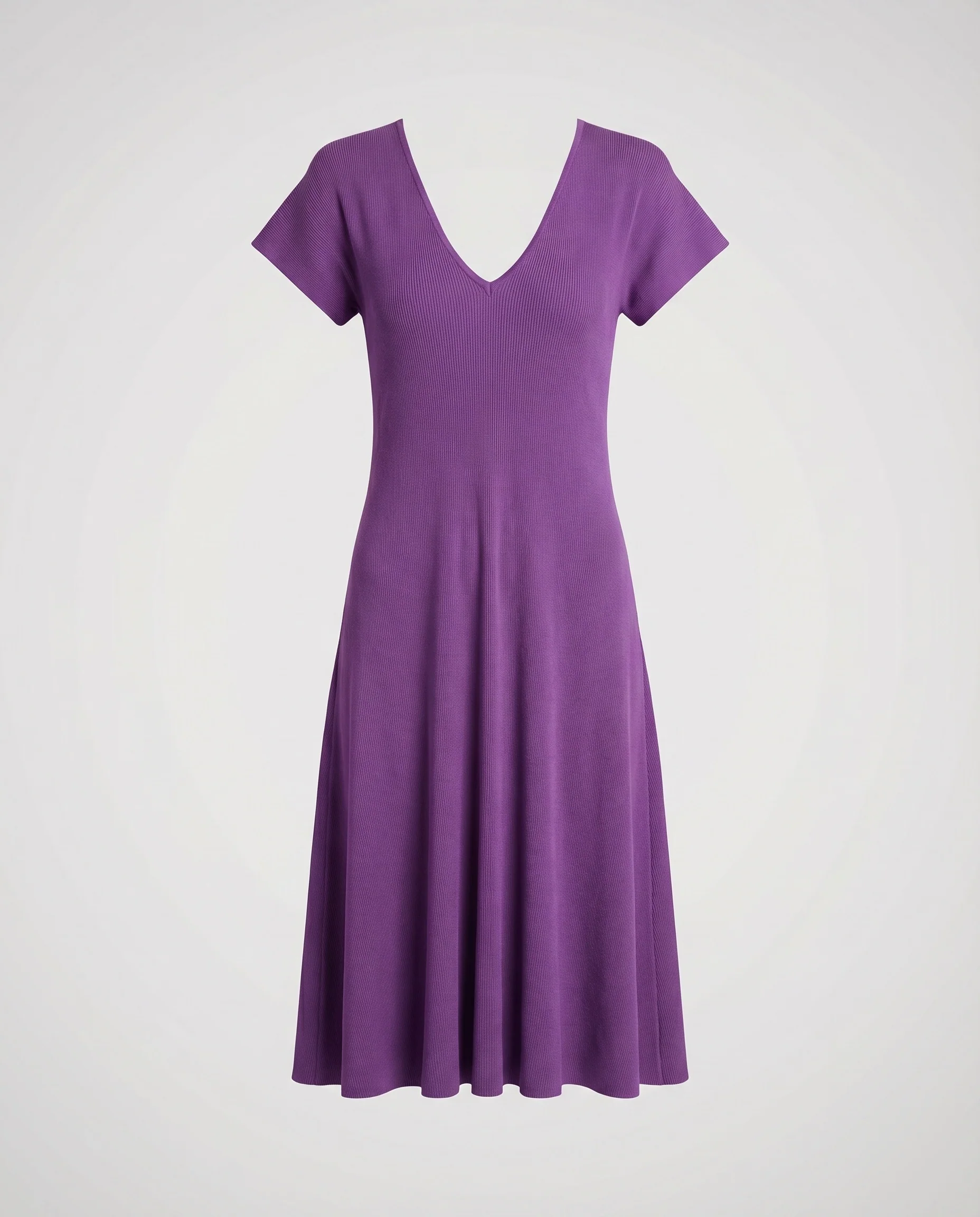 Damen Rippstrick-Kurzarmkleid V-Ausschnitt Ausgestellter Rock Tailliert - Image 7