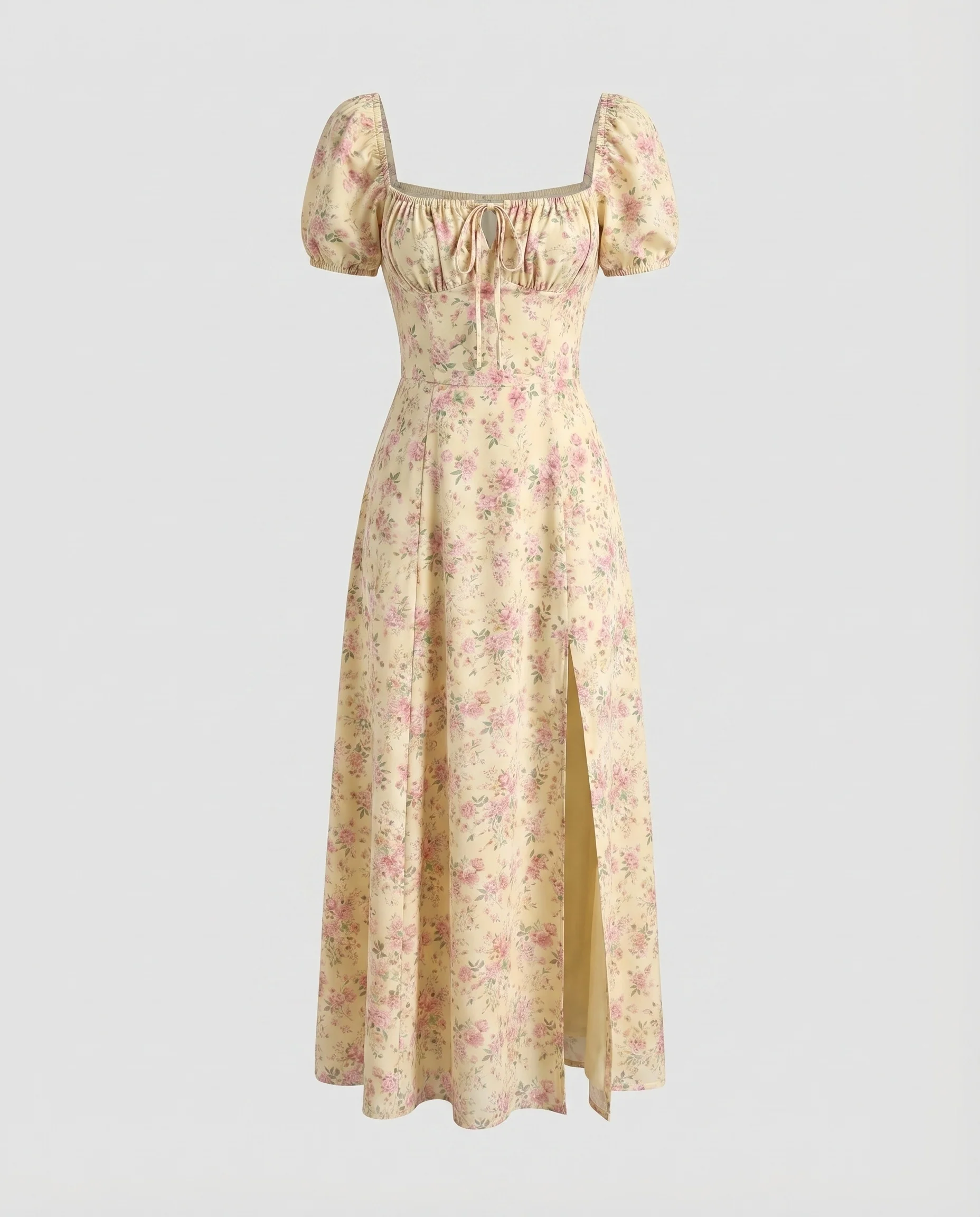 Damen Landhaus-Maxikleid Carmenärmel Gerafftes Mieder Seitenschlitz - Image 5