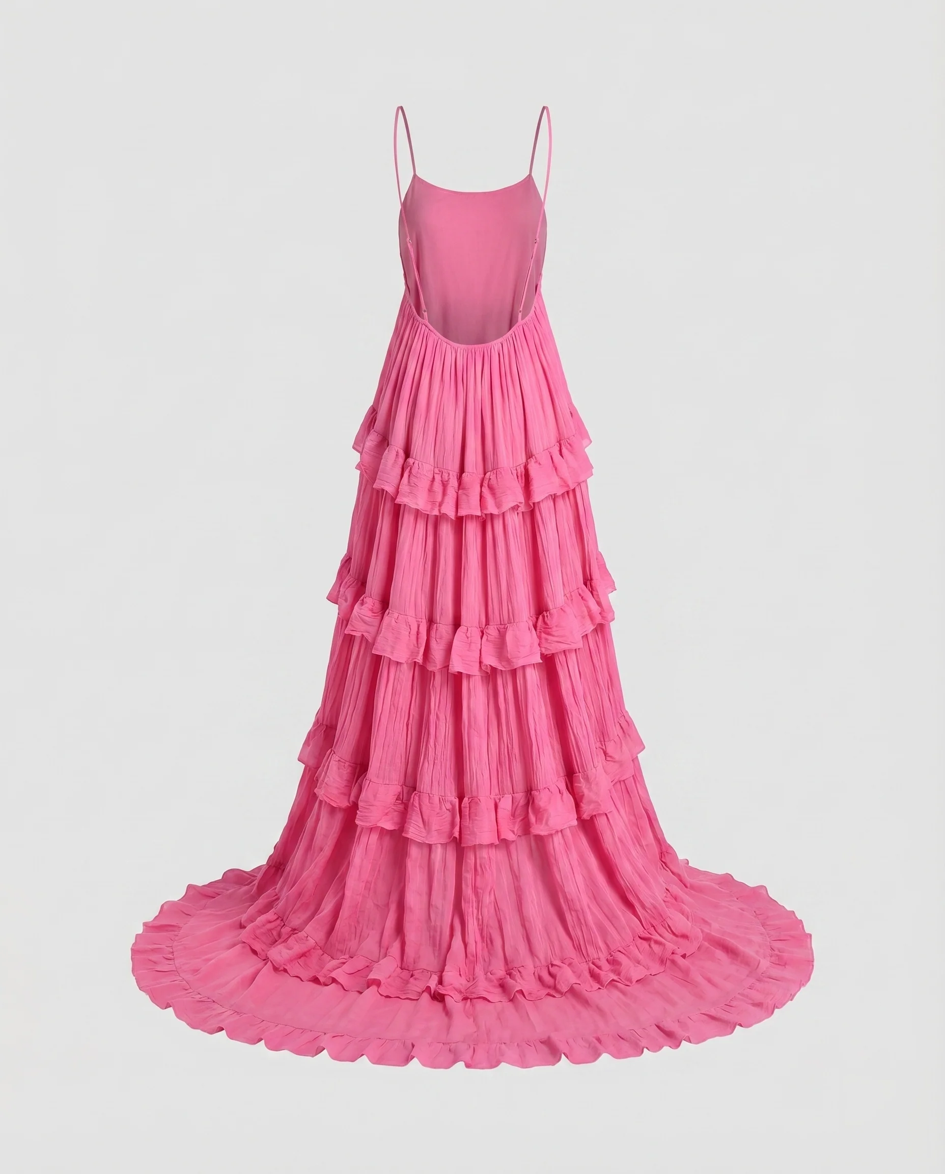 Damen Rüschen-Maxikleid Stufenrock Zarte Schleppe Rückenfrei - Image 5