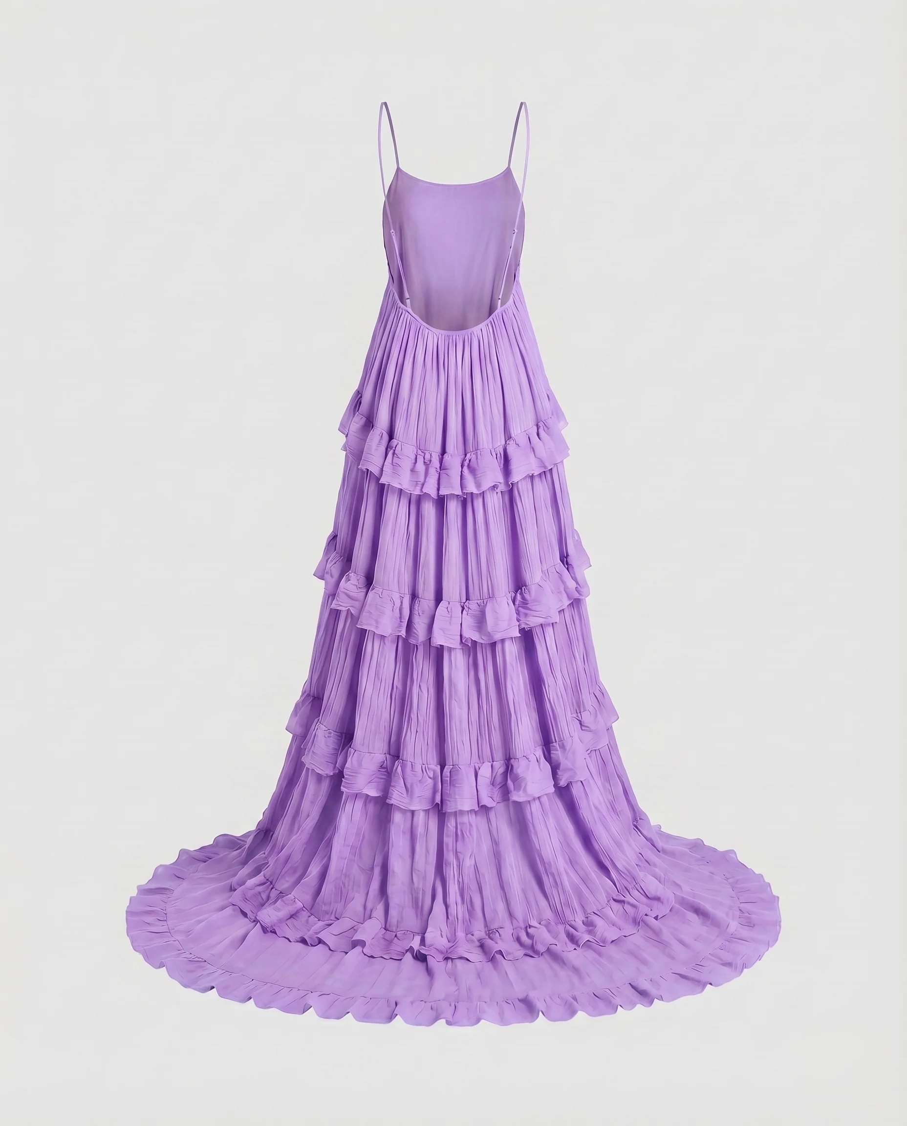 Damen Rüschen-Maxikleid Stufenrock Zarte Schleppe Rückenfrei - Image 6