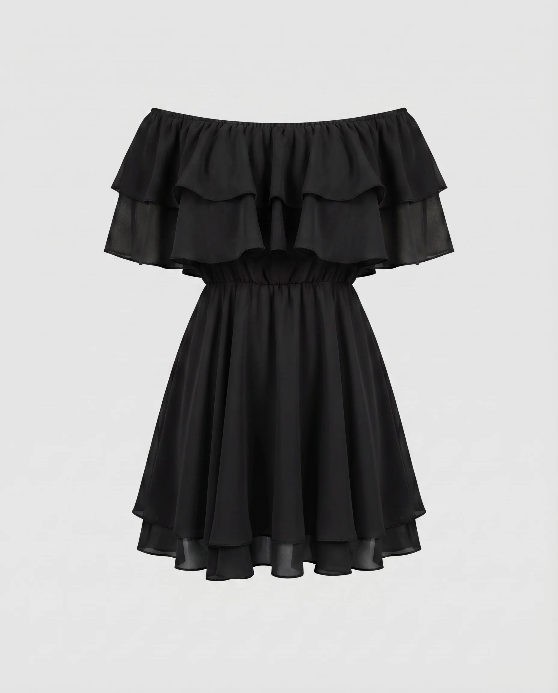 Damen Elegante Mehrlagiger Volantrock Chiffon-Optik Carmen-Minikleid - Image 6