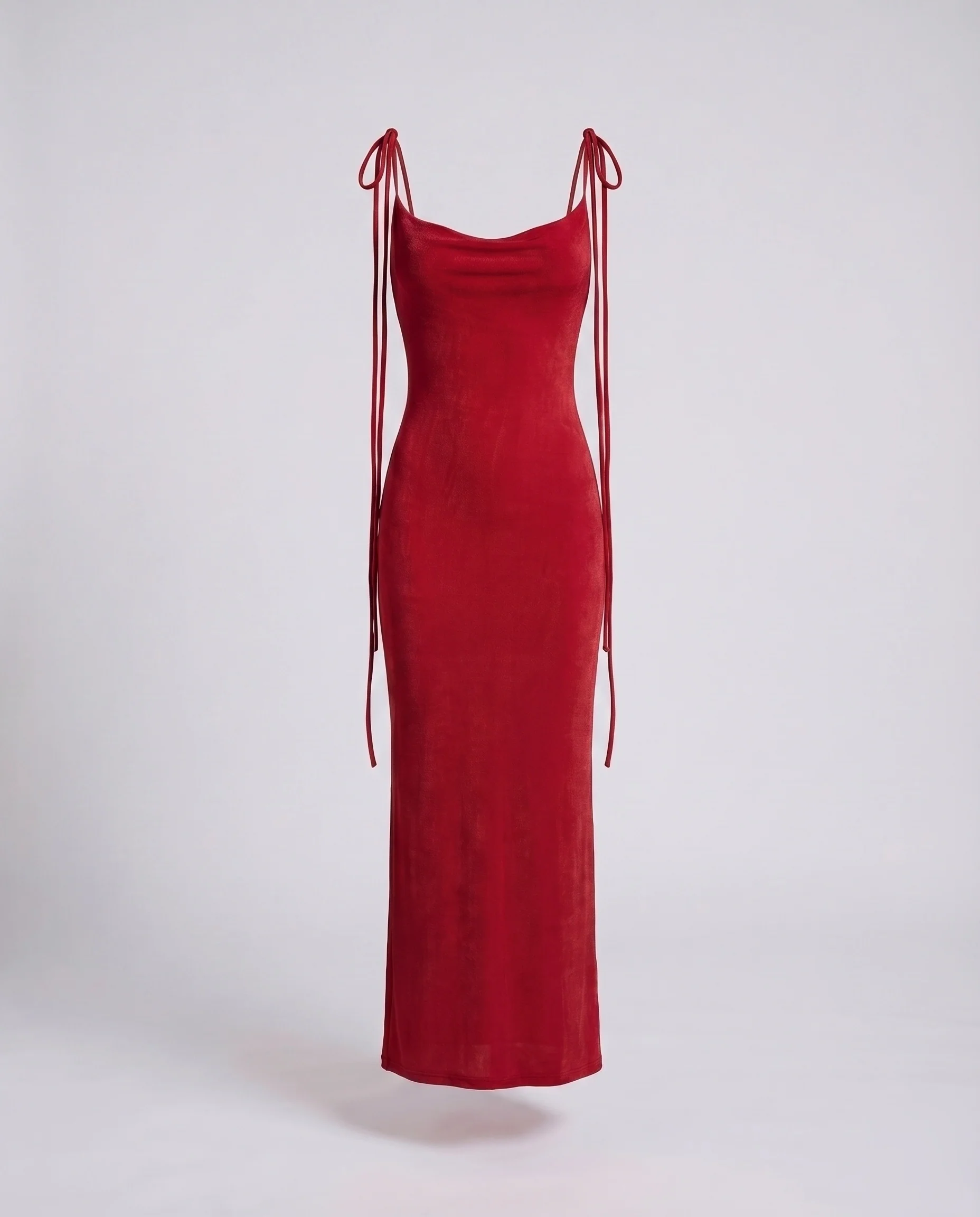 Damen Elegante Modischer Wasserfall-Ausschnitt Samt Maxi-Slipkleid - Image 9