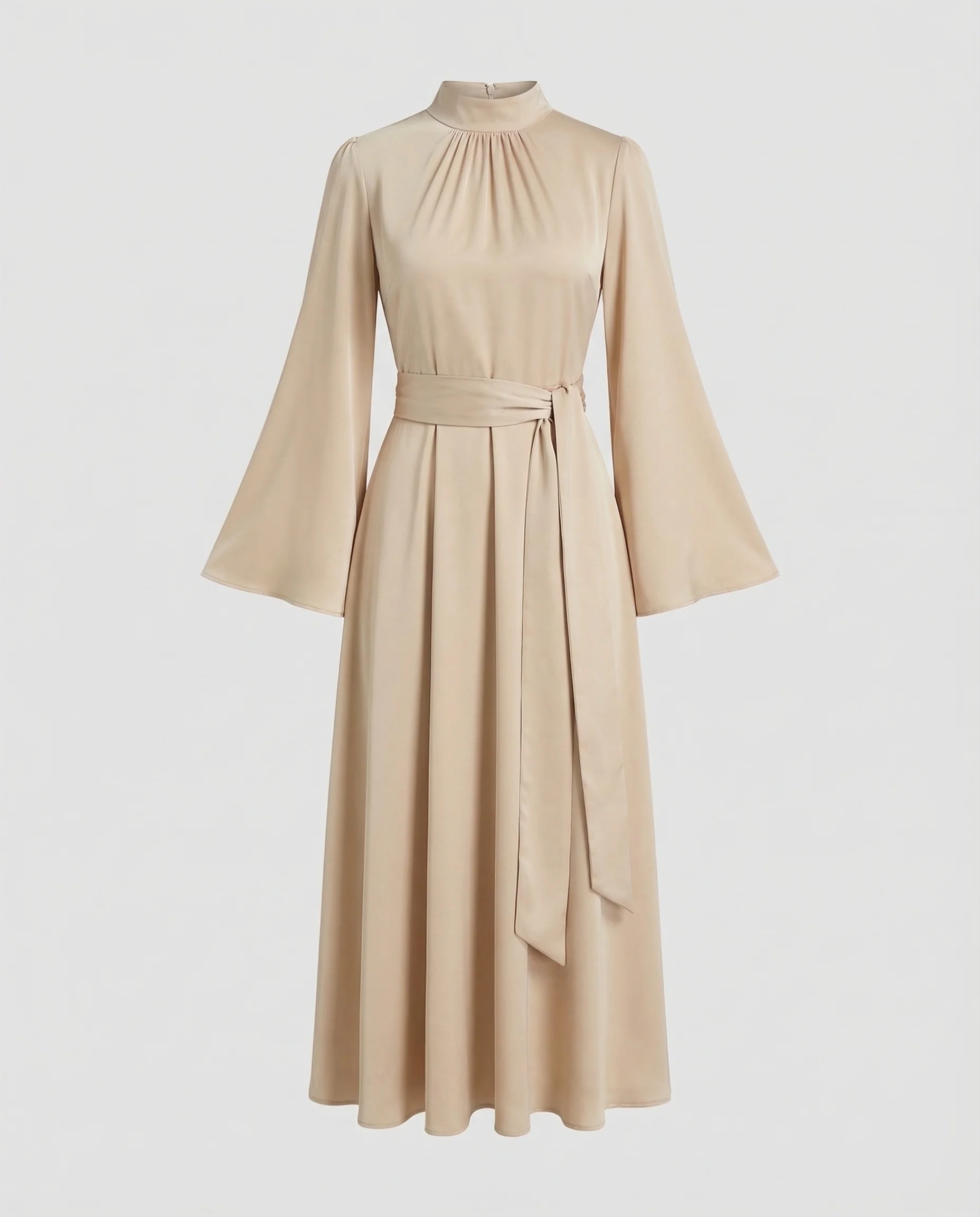 Damen Satiniertes Midikleid Wickel-Taillengürtel - Image 5