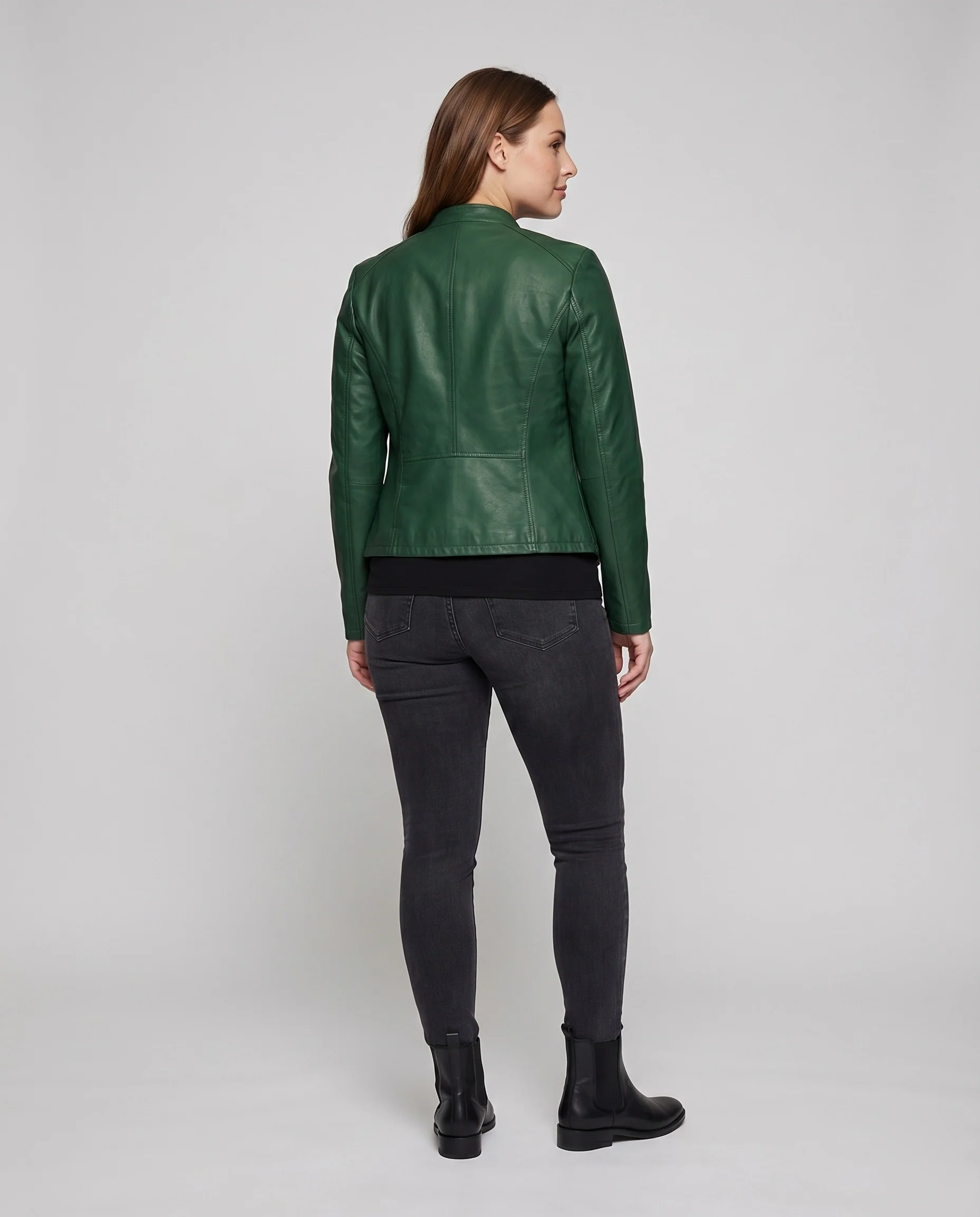 Damen City-Riderjacke Stehkragenlasche 2-Wege-Zipp Schmal - Image 4