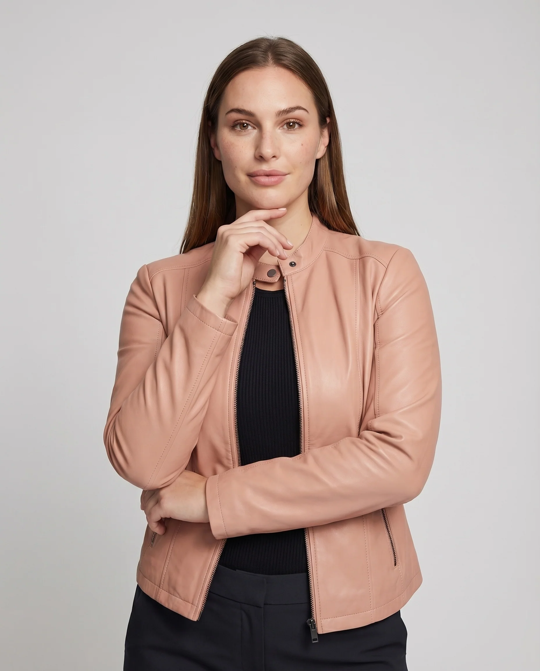 Damen Kurzjacke Nappa-Optik Stehkragen Verdeckter Zipp - Image 2