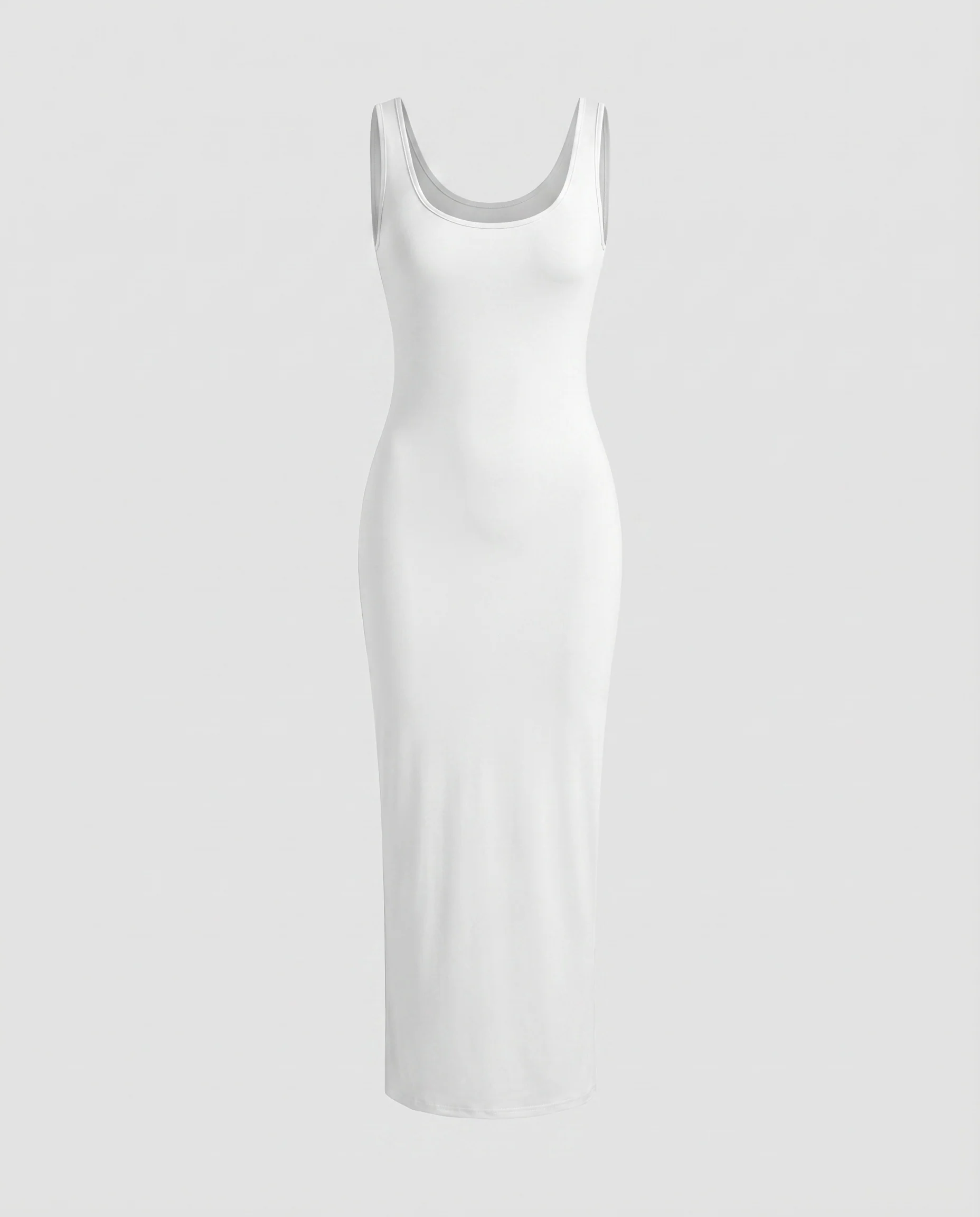 Damen Figurbetonte Tief Rundhalsausschnitt Baumwollmix Stretch-Maxi-Kleid - Image 5