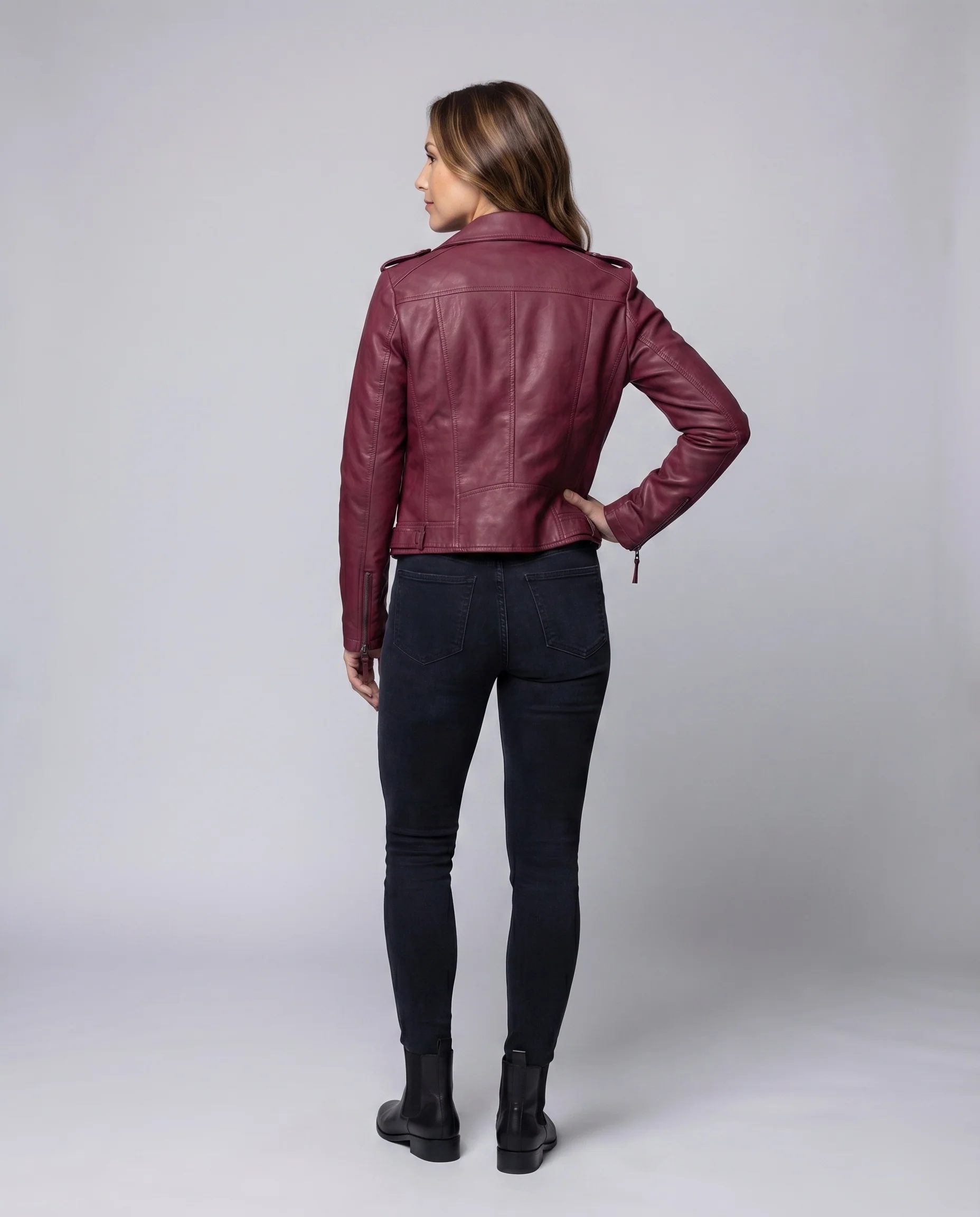 Damen Biker-Kurzblouson Geschwungener Zipp Schmaler Schnitt - Image 3