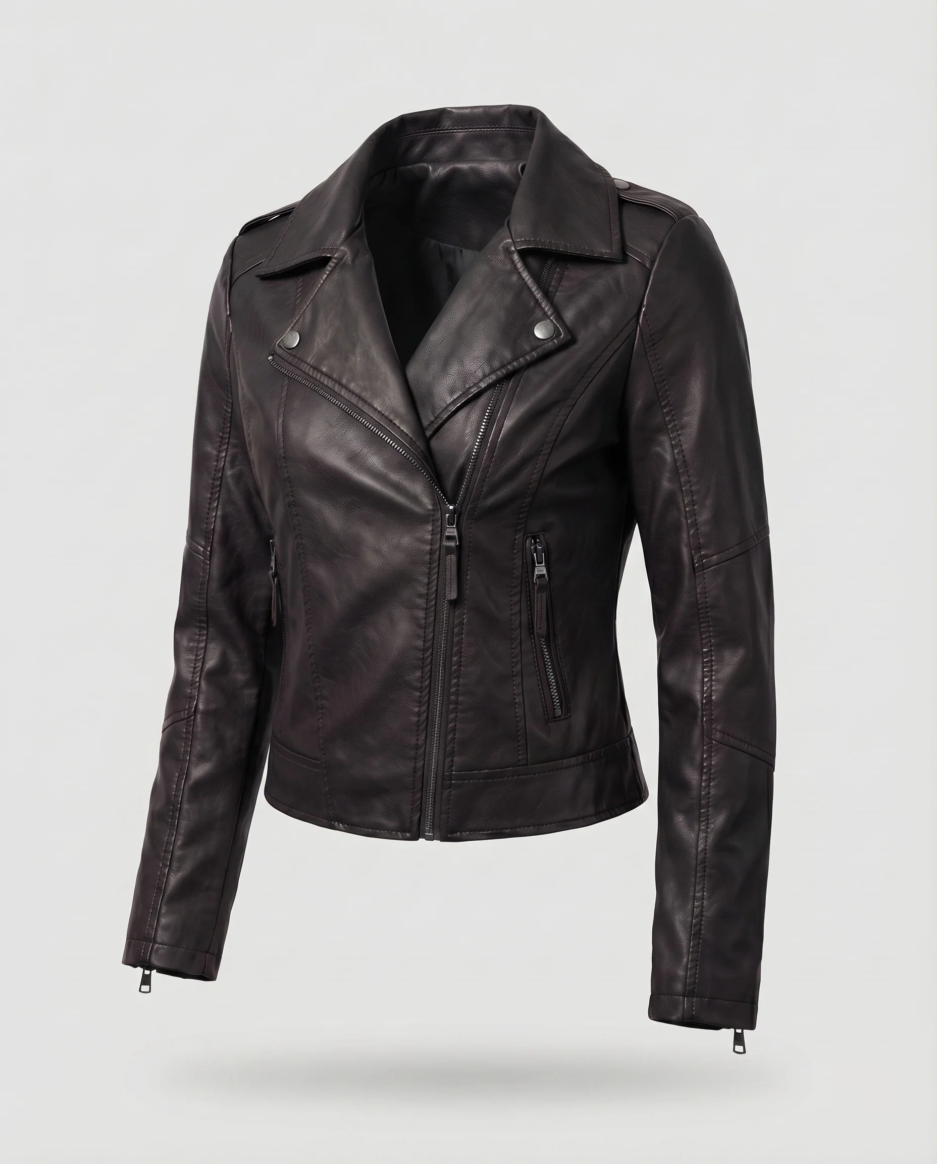 Damen Biker-Kurzblouson Geschwungener Zipp Schmaler Schnitt - Image 5