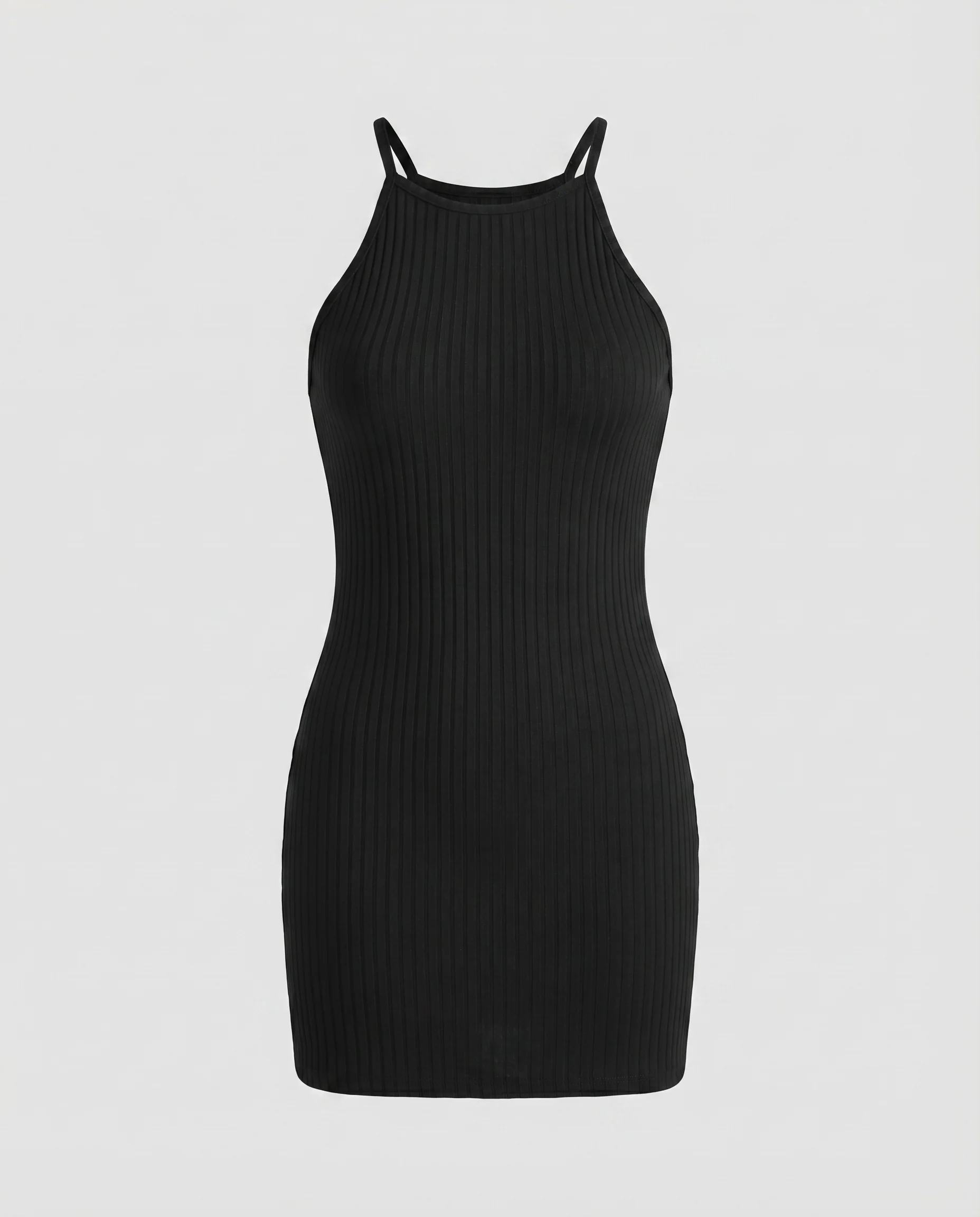 Damen Ripp-Tubekleid Hochgeschlossener Rundhals Spaghettiträger Stretch - Image 4