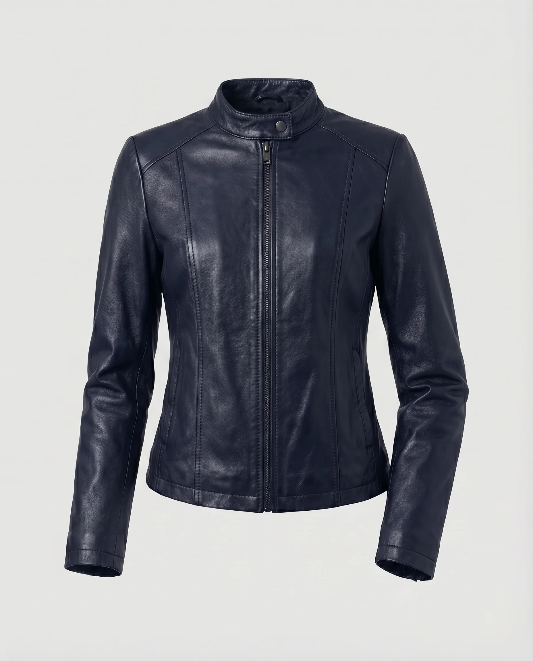 Damen City-Kurzjacke Lederimitat Stehkragen Metallzipper - Image 10