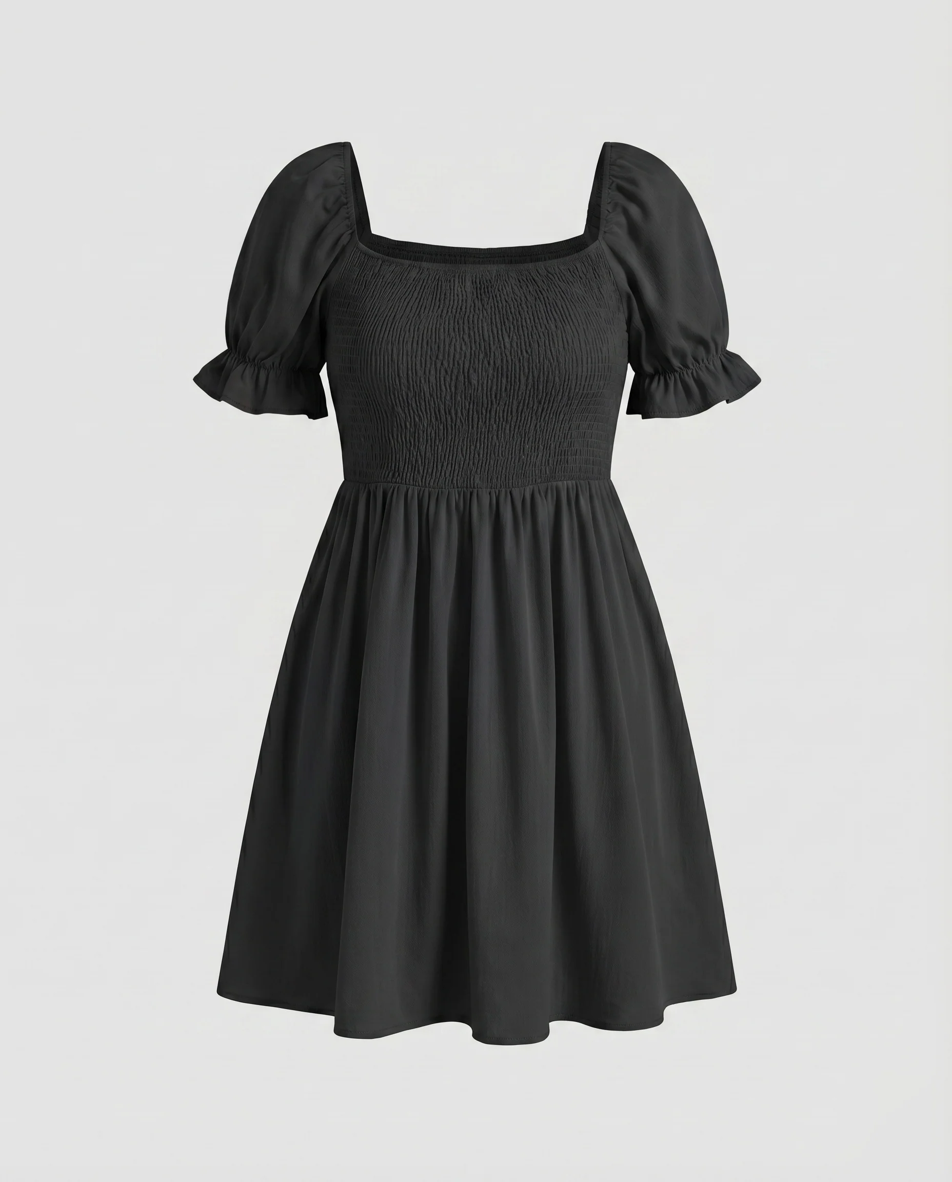 Damen Taillen-Smockkleid Puffärmel Tellerrock Quadrat-Dekolleté - Image 6