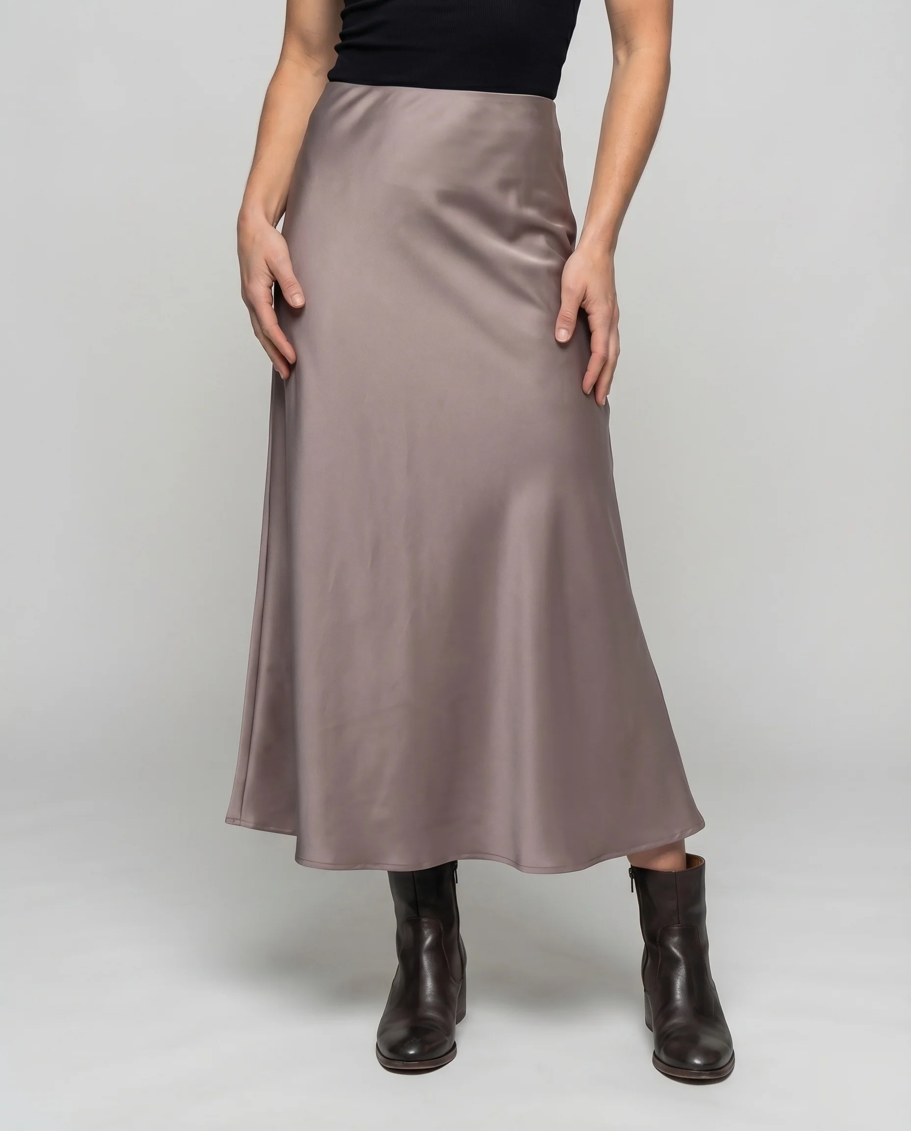 Damen Satin Maxirock Hoher Bund A-Linie Schräg geschnitten - Image 2