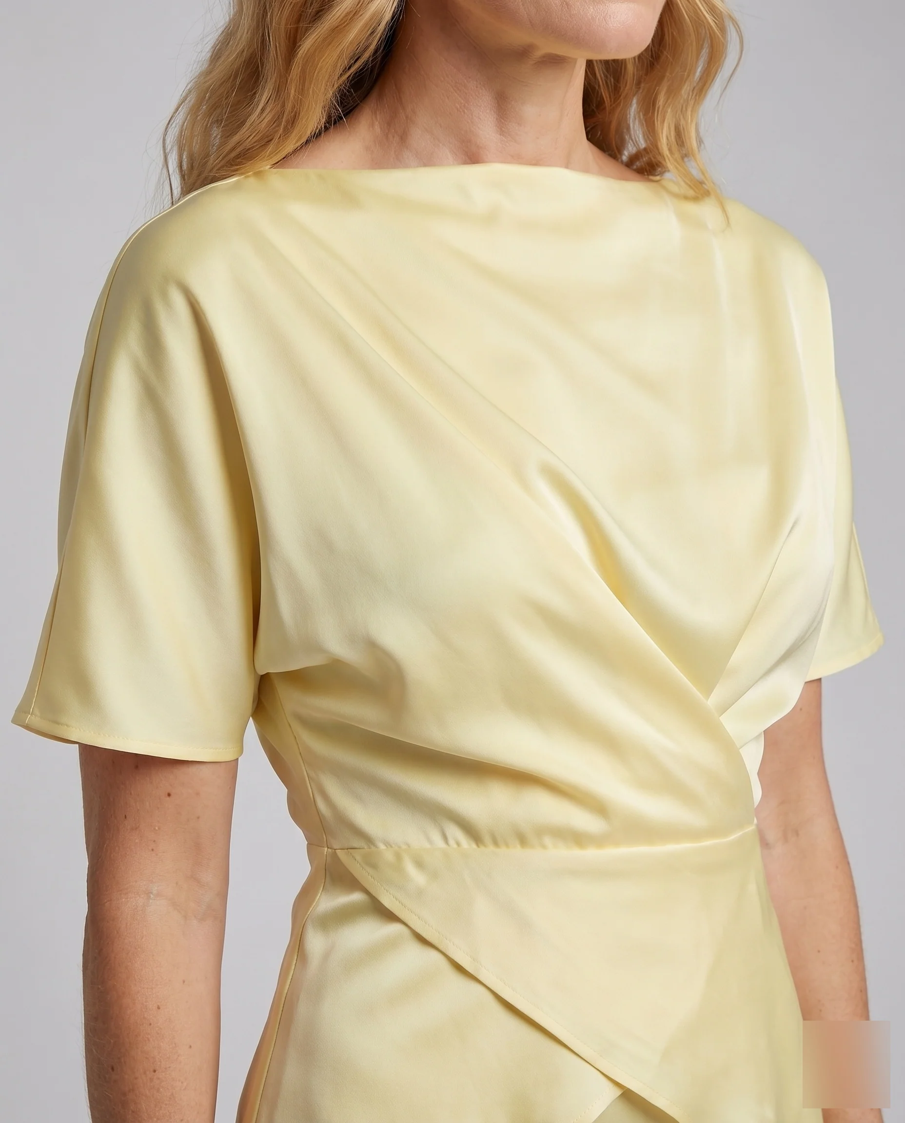 Damen Satin-Abendkleid U-Boot-Ausschnitt Wickel-Taille - Image 3