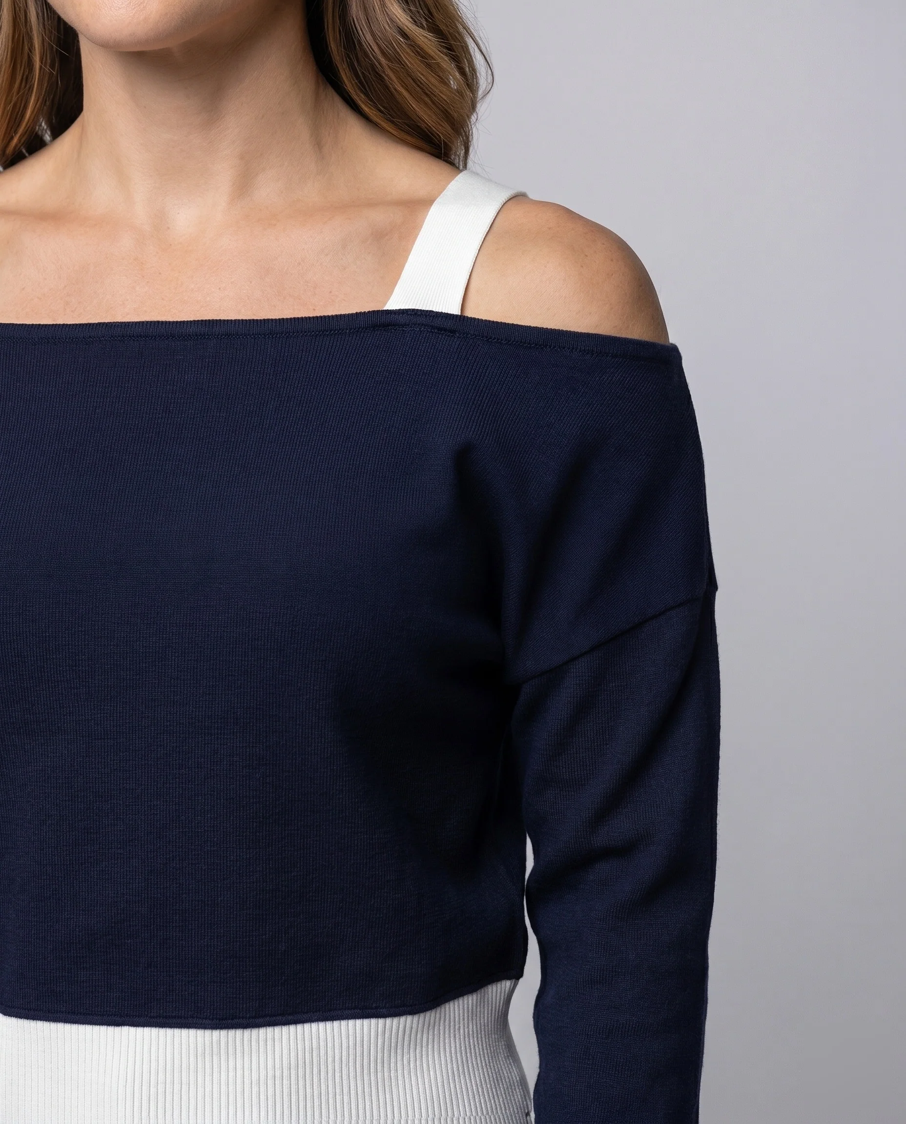 Damen nan schulterfreier übergroßer Strickpullover mit breitem Rippenbund - Image 3