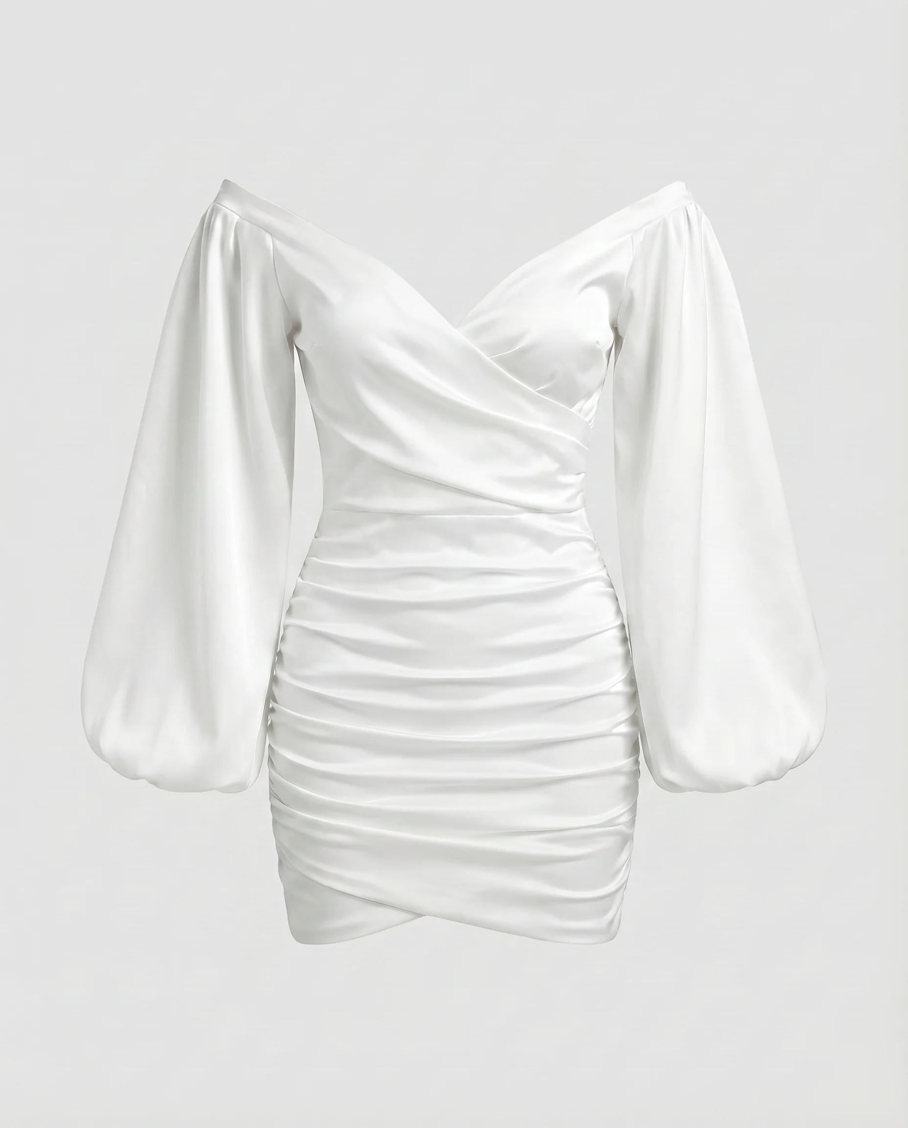 Damen Feminine Modische Ballonärmel Mischgewebe Bardot-Minikleid - Image 7