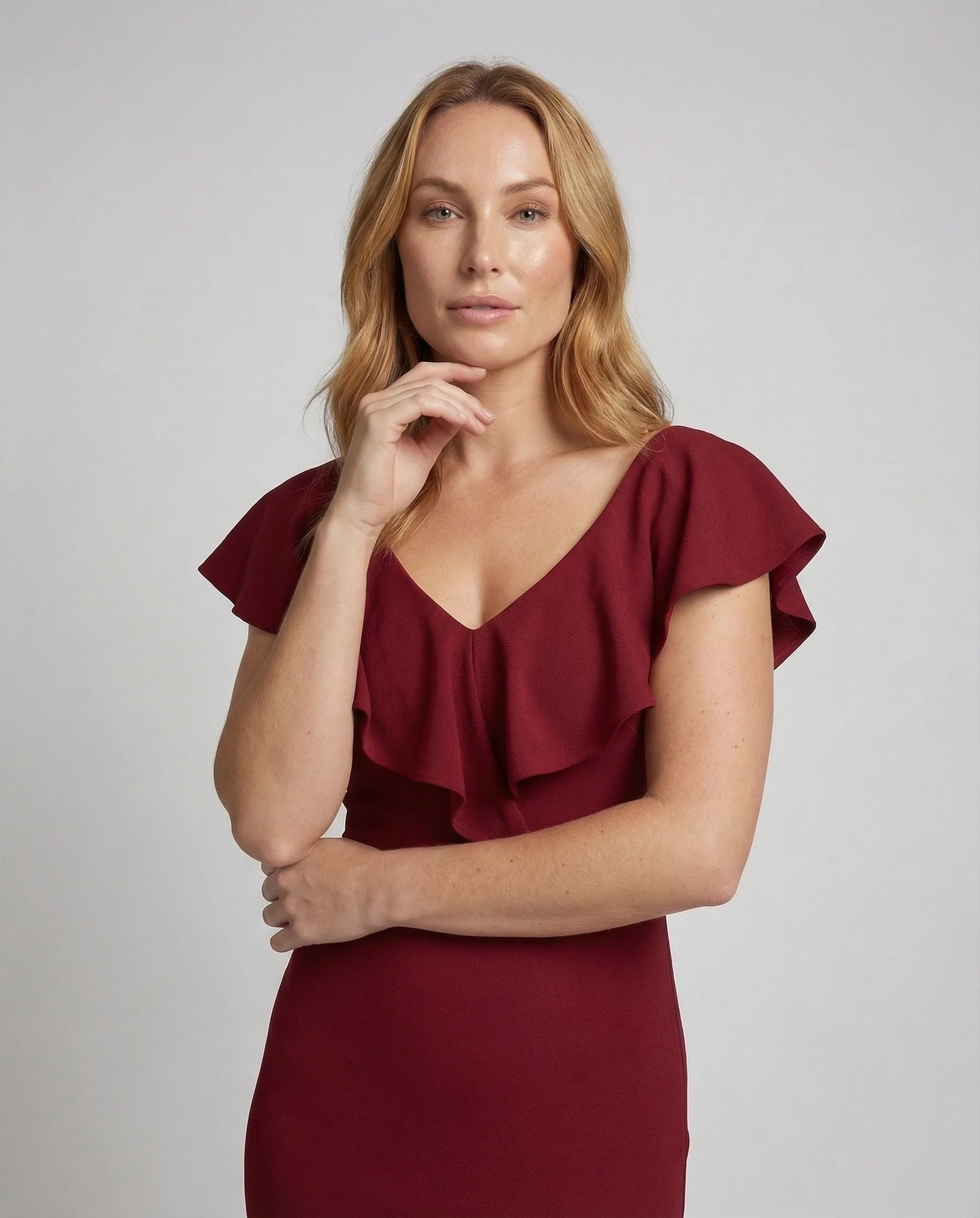 Damen Carmen-Abendkleid Mehrlagige Volants - Image 2