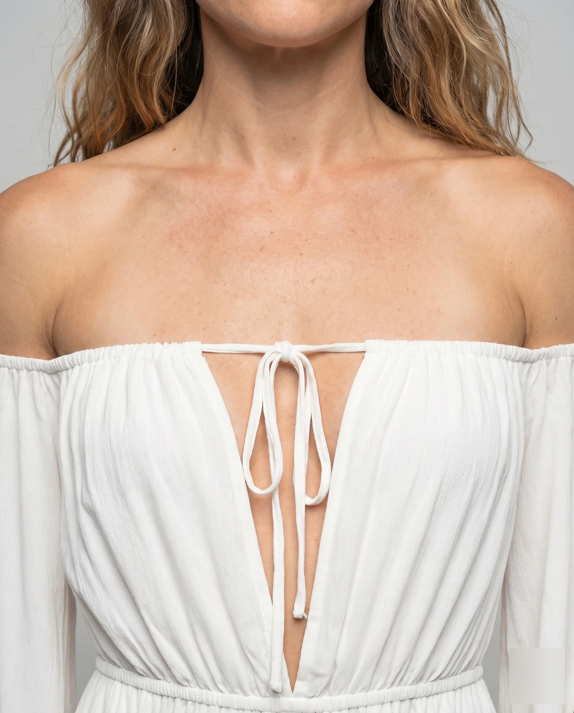 Damen Off-Shoulder Chiffon-Minikleid Volantärmel Bindeband - Image 3