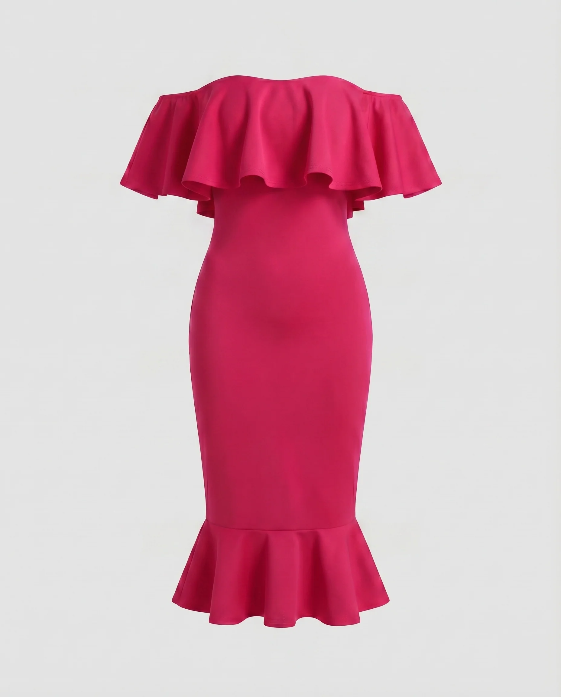 Damen Off-Shoulder-Midikleid Volantkragen Trompeten-Saum - Image 7