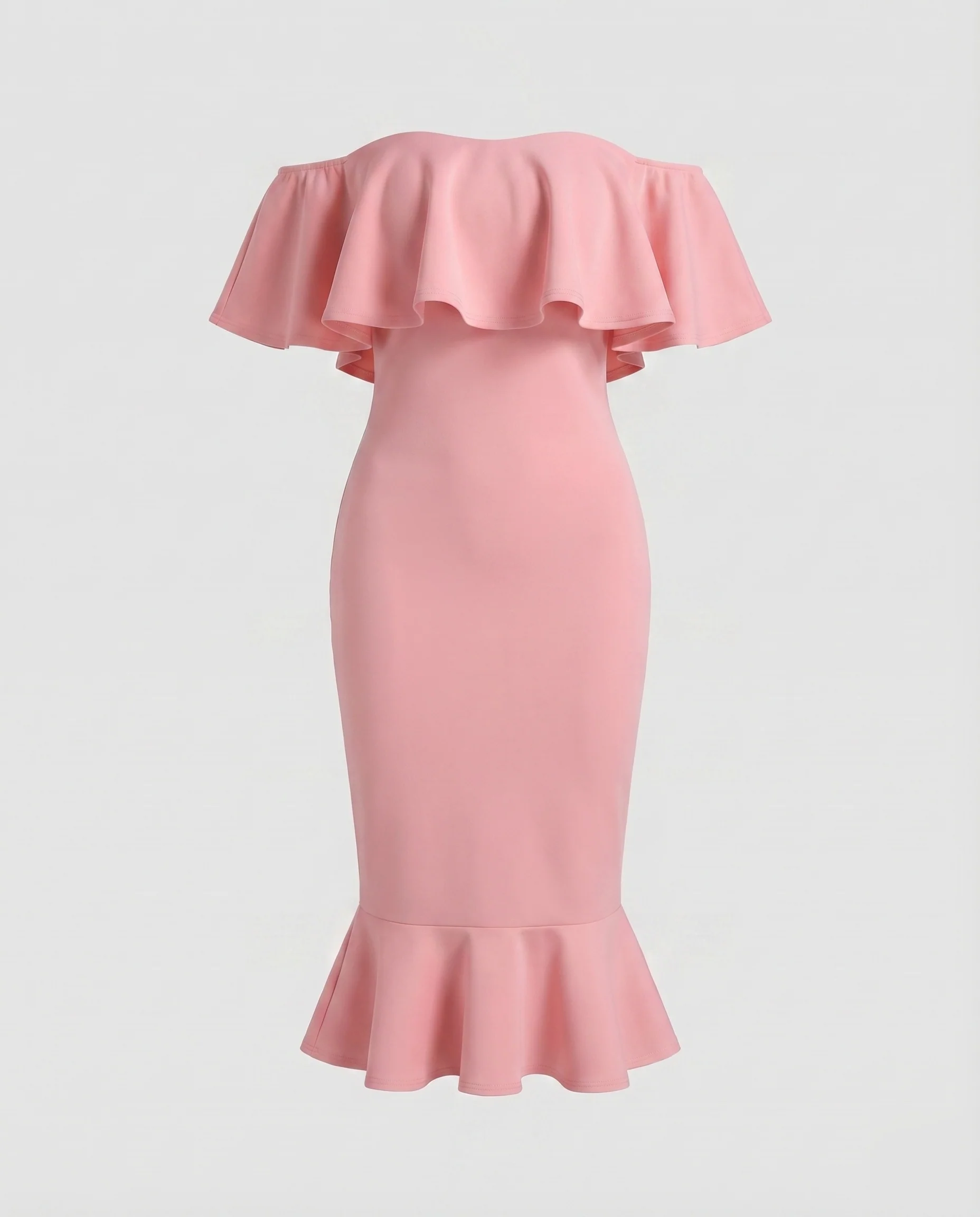 Damen Off-Shoulder-Midikleid Volantkragen Trompeten-Saum - Image 9