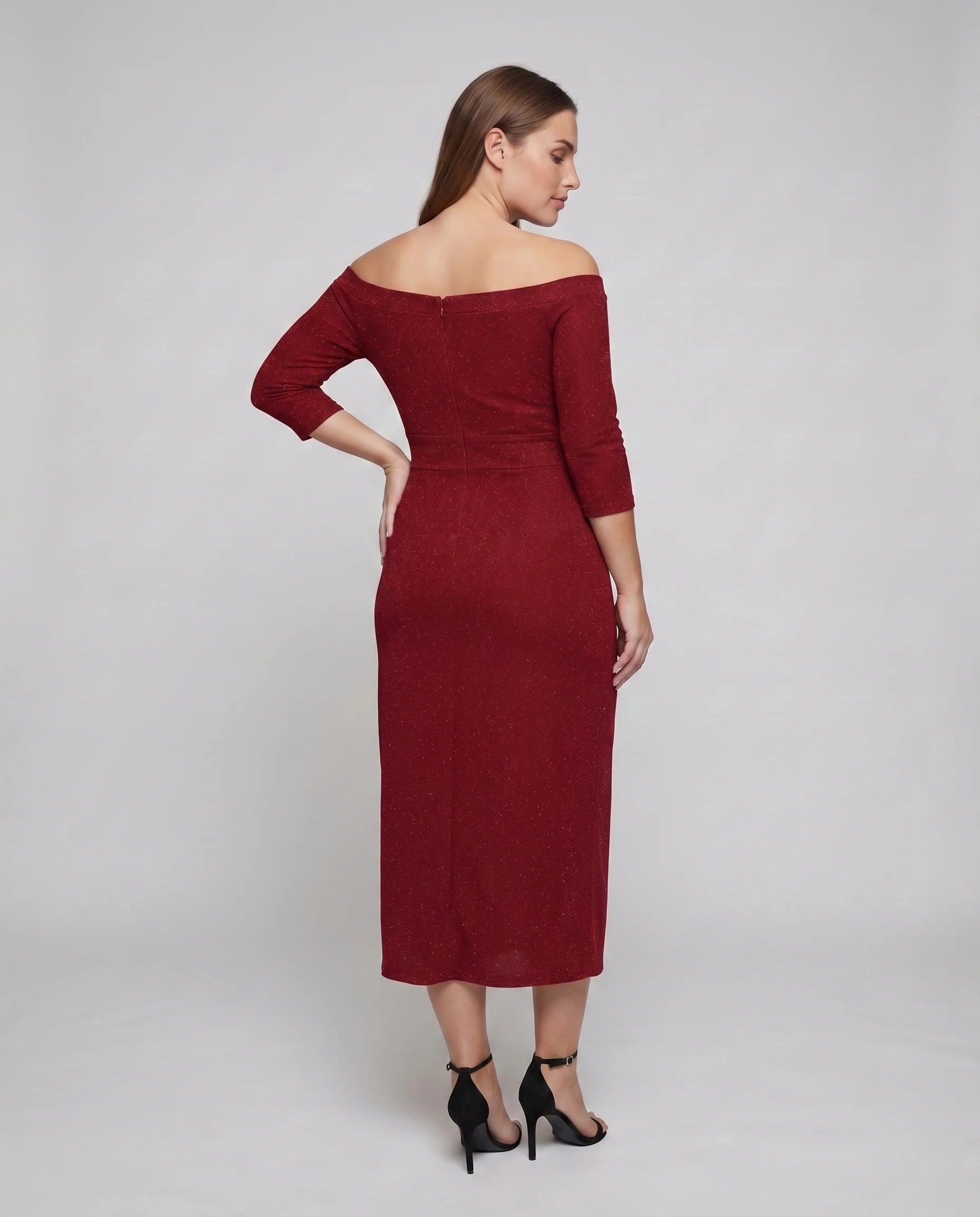 Damen Elegante Schimmernde Lurex-Optik Lurex-Gewebe Midikleid - Image 4