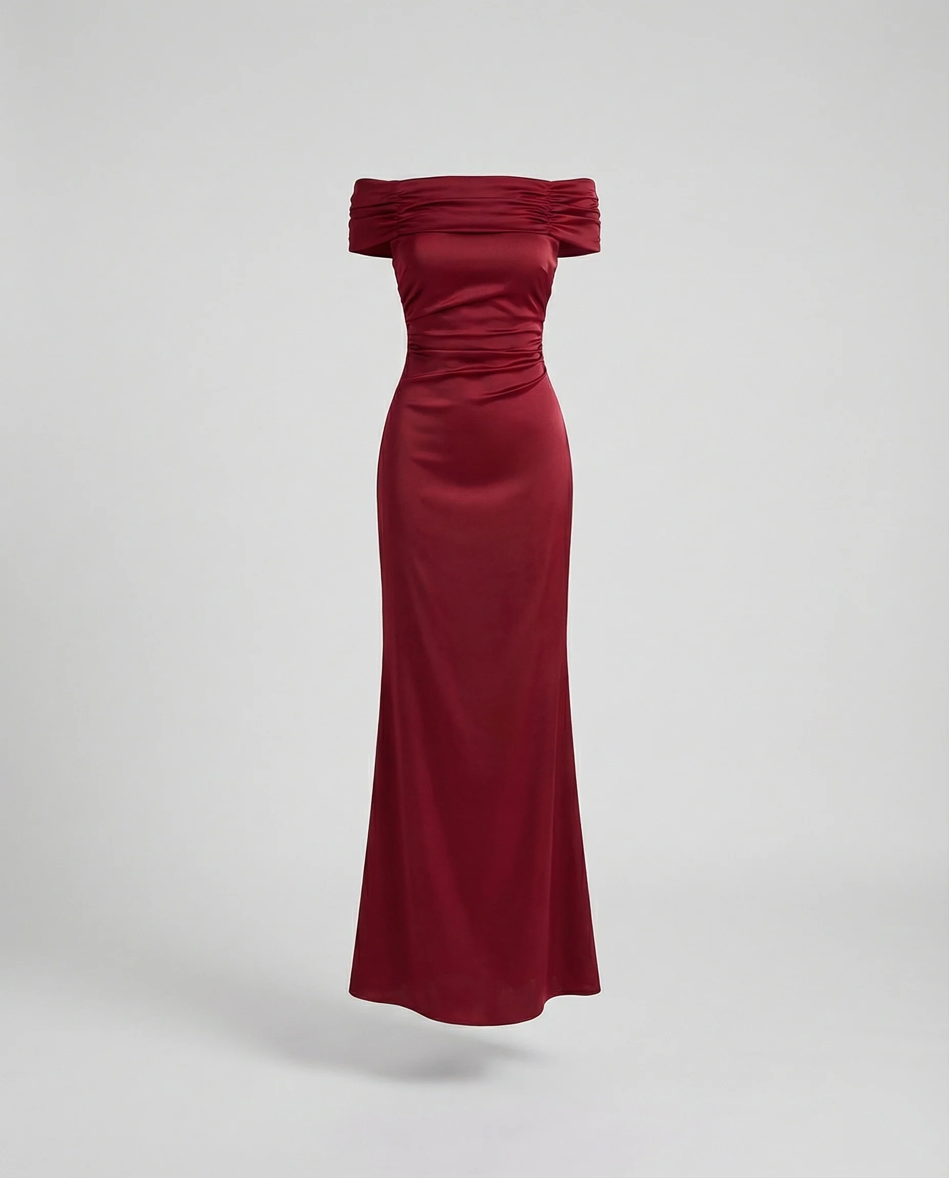 Damen nan schulterfreies Satin-Abendkleid mit taillierter Raffung und eleganter Meerjungfrauen-Silhouette R&B - Image 5