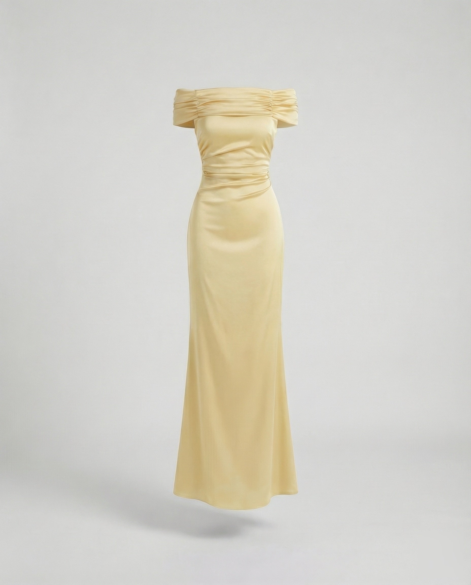 Damen nan schulterfreies Satin-Abendkleid mit taillierter Raffung und eleganter Meerjungfrauen-Silhouette R&B - Image 6