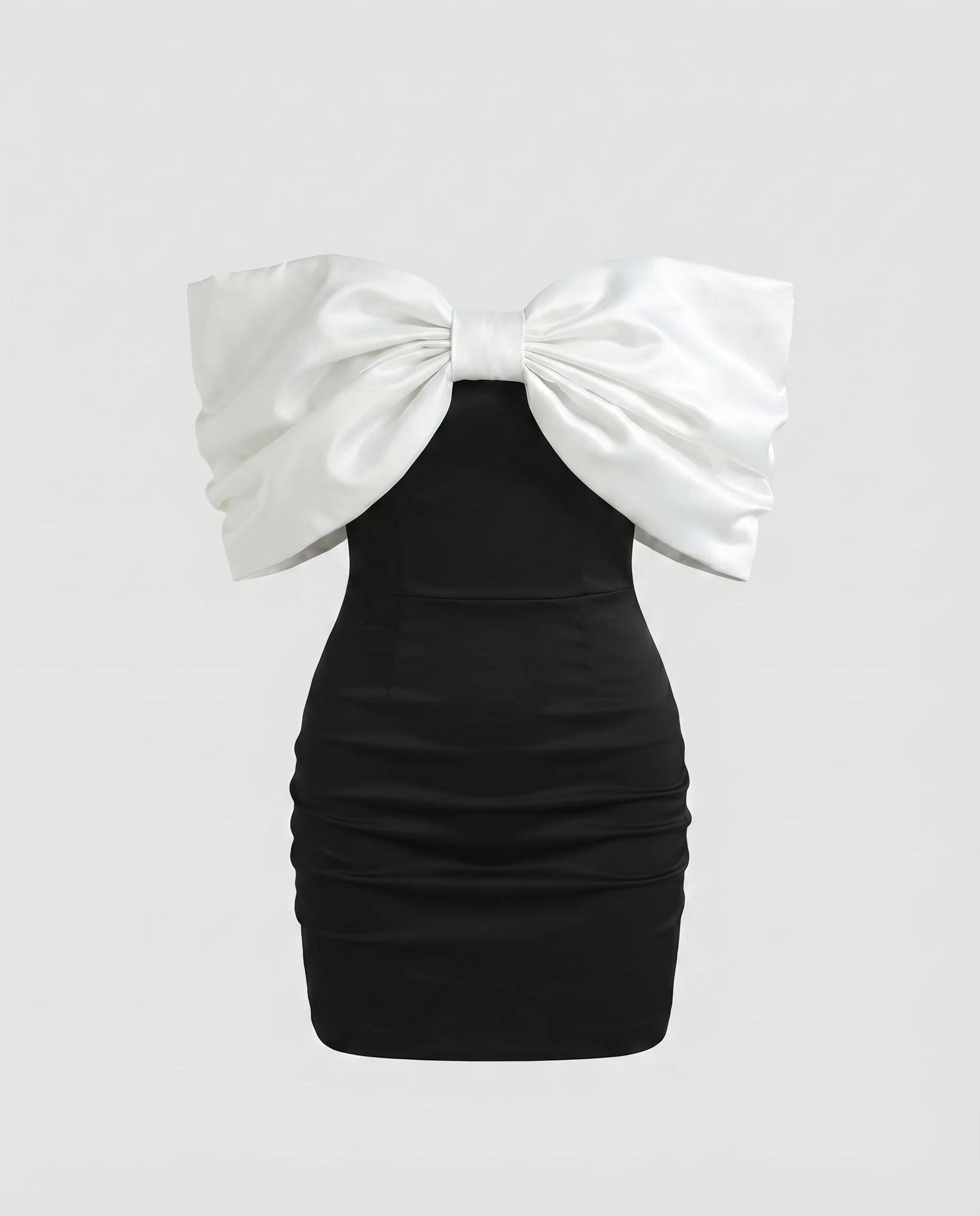 Damen Satinoptik-Minikleid Off-Shoulder Schleifenapplikation - Image 4