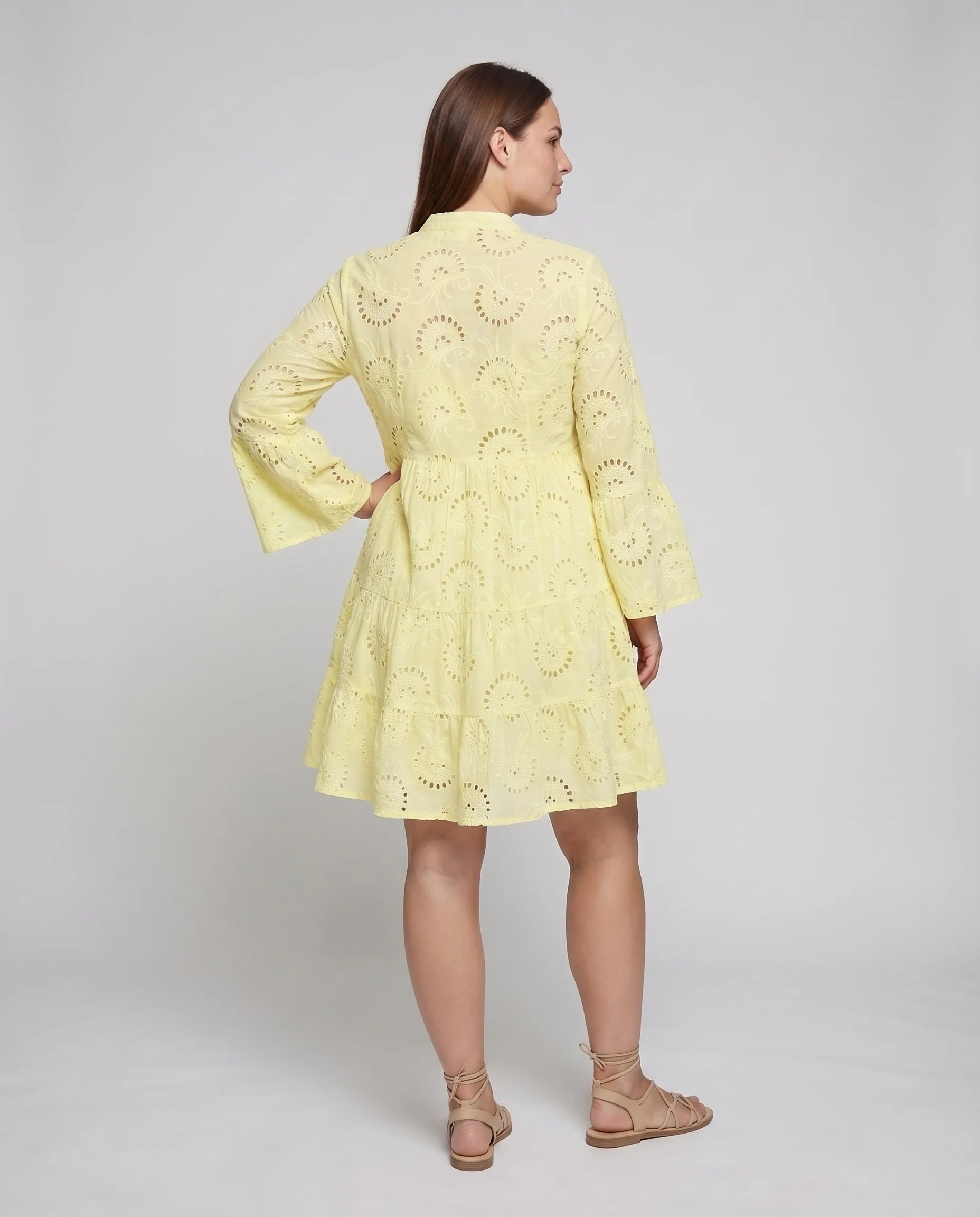 Damen Romantische Edle Lochstickerei Mischgewebe A-Linien-Kleid - Image 4