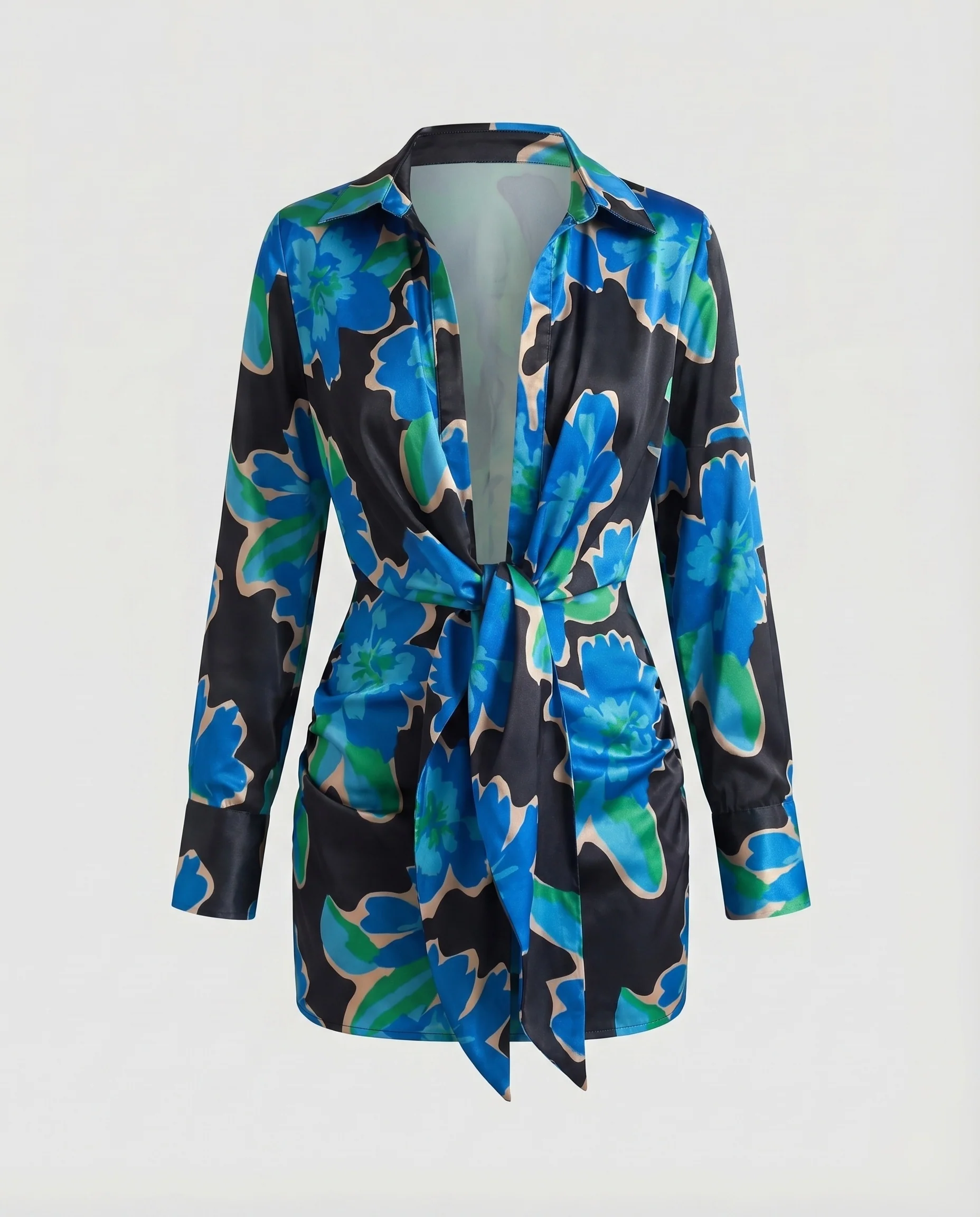 Damen Elegante Seidig-glänzende Optik Satin Hemdkleid - Image 6