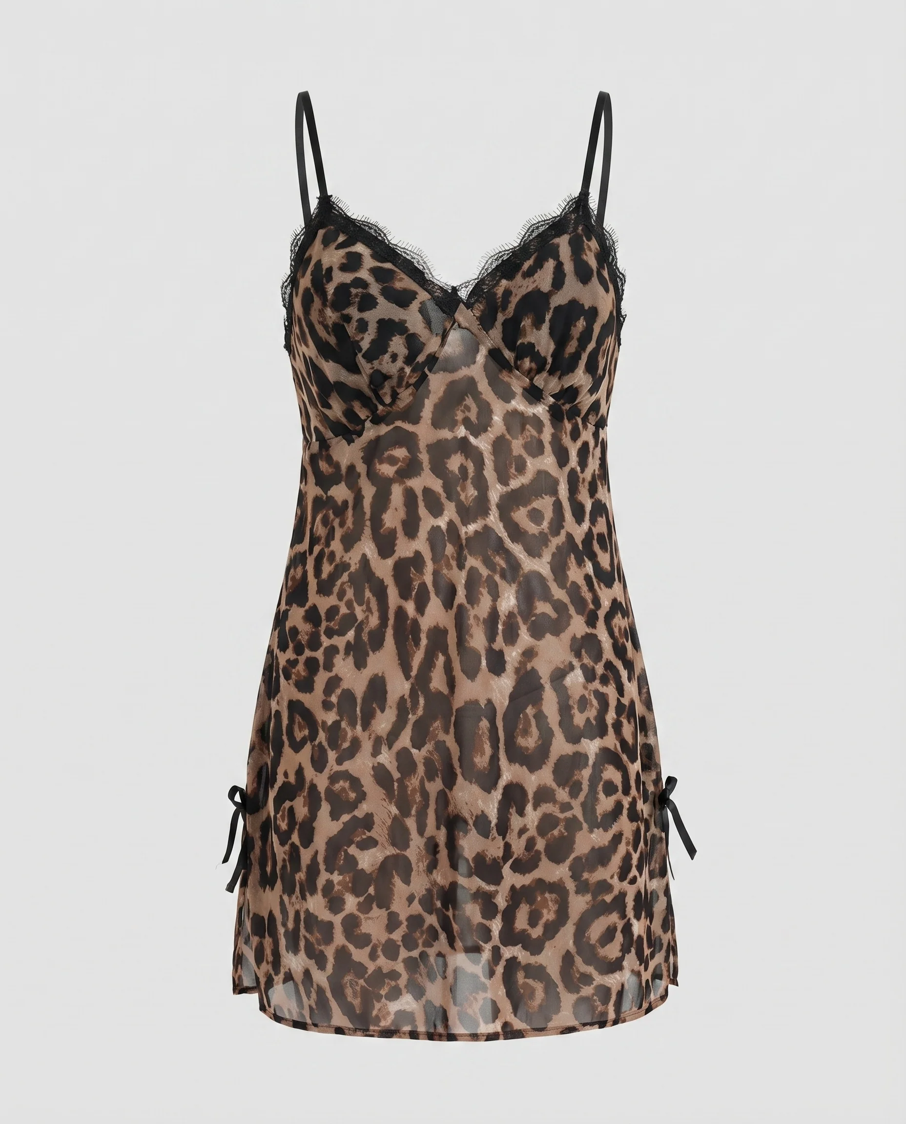 Damen Negligé-Chemise Spitzenkante Bindeschlitze Spaghettiträger - Image 4