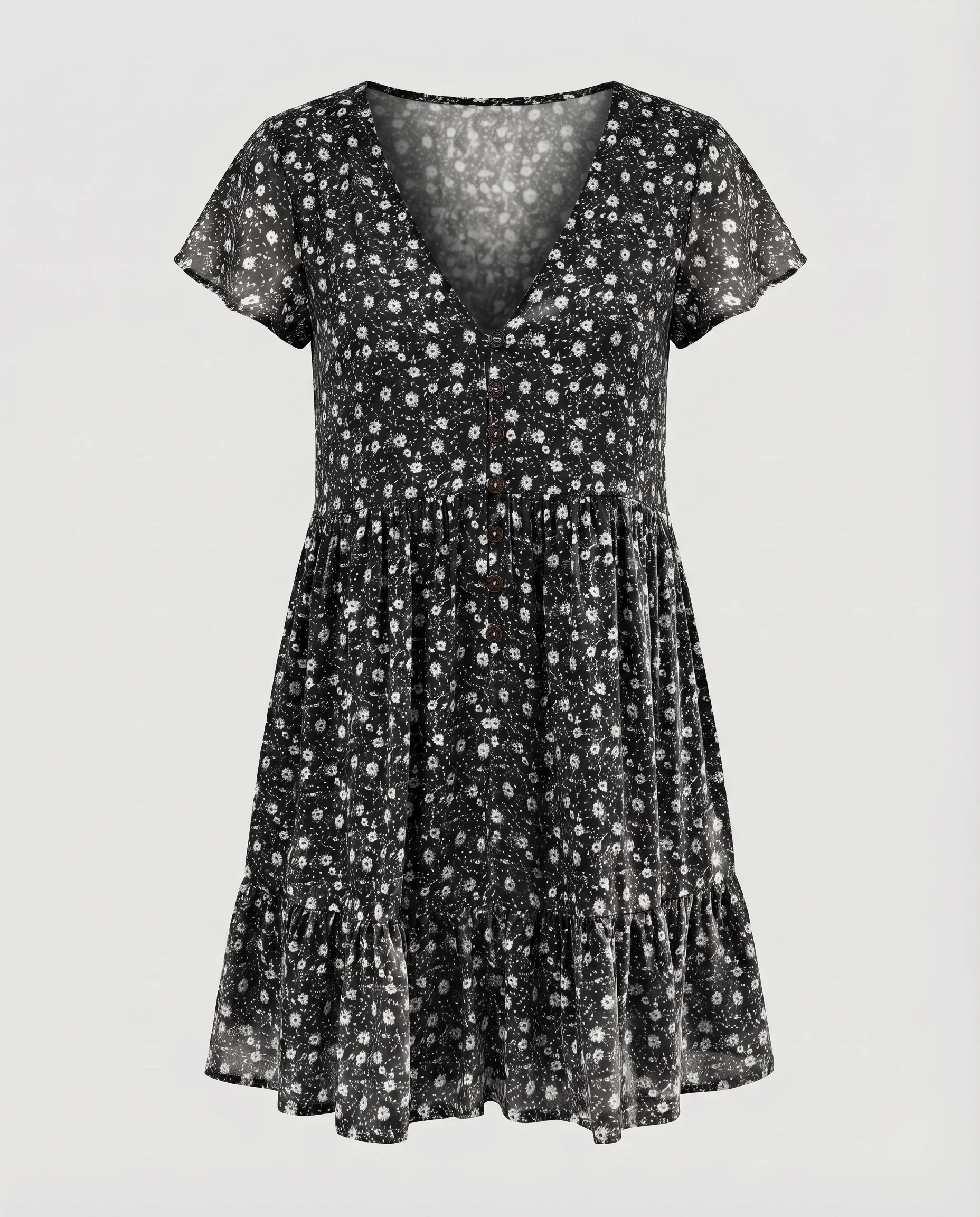 Damen Feminine Geraffter Volant-Saum Mischgewebe Sommer-Minikleid - Image 7