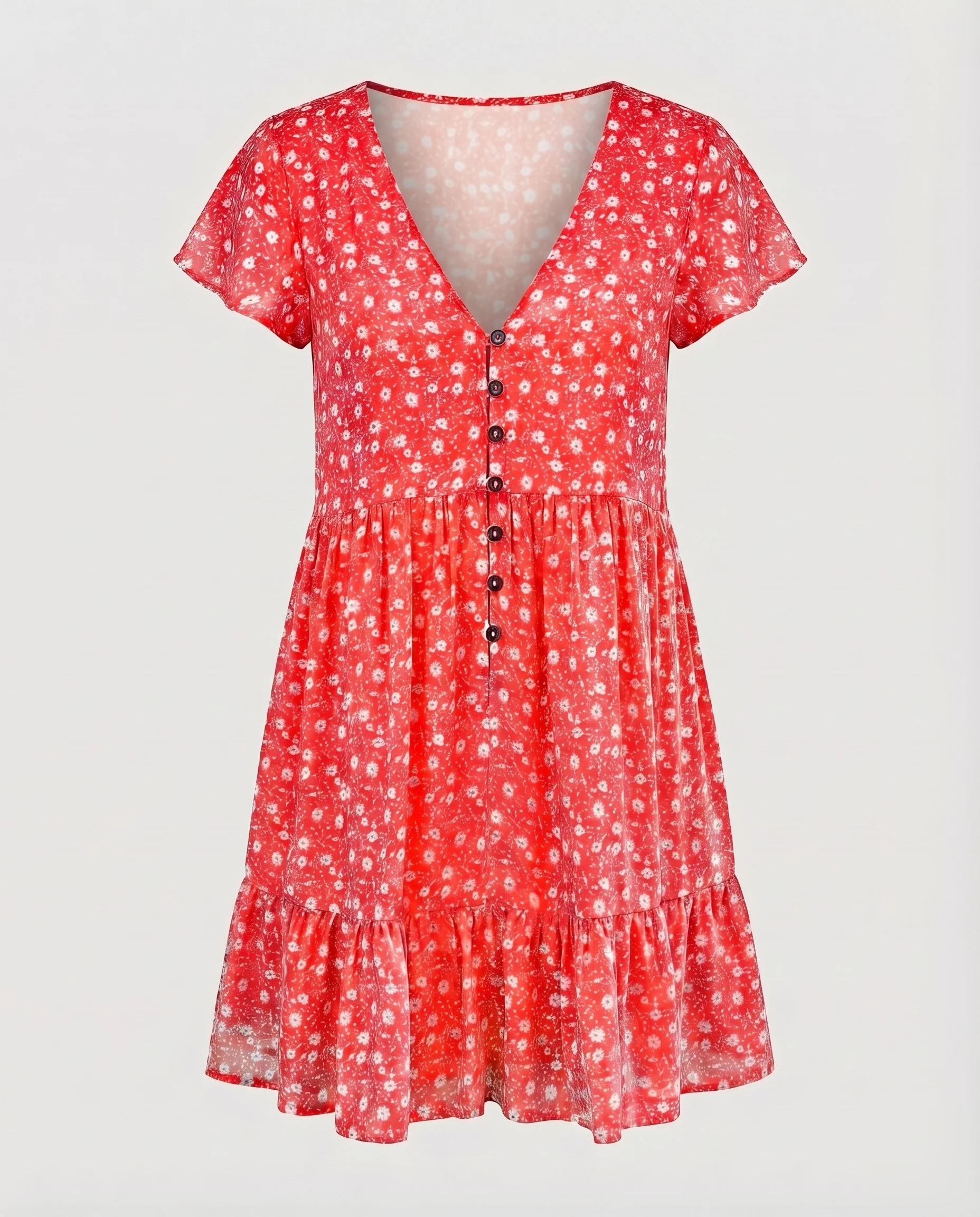 Damen Feminine Geraffter Volant-Saum Mischgewebe Sommer-Minikleid - Image 8