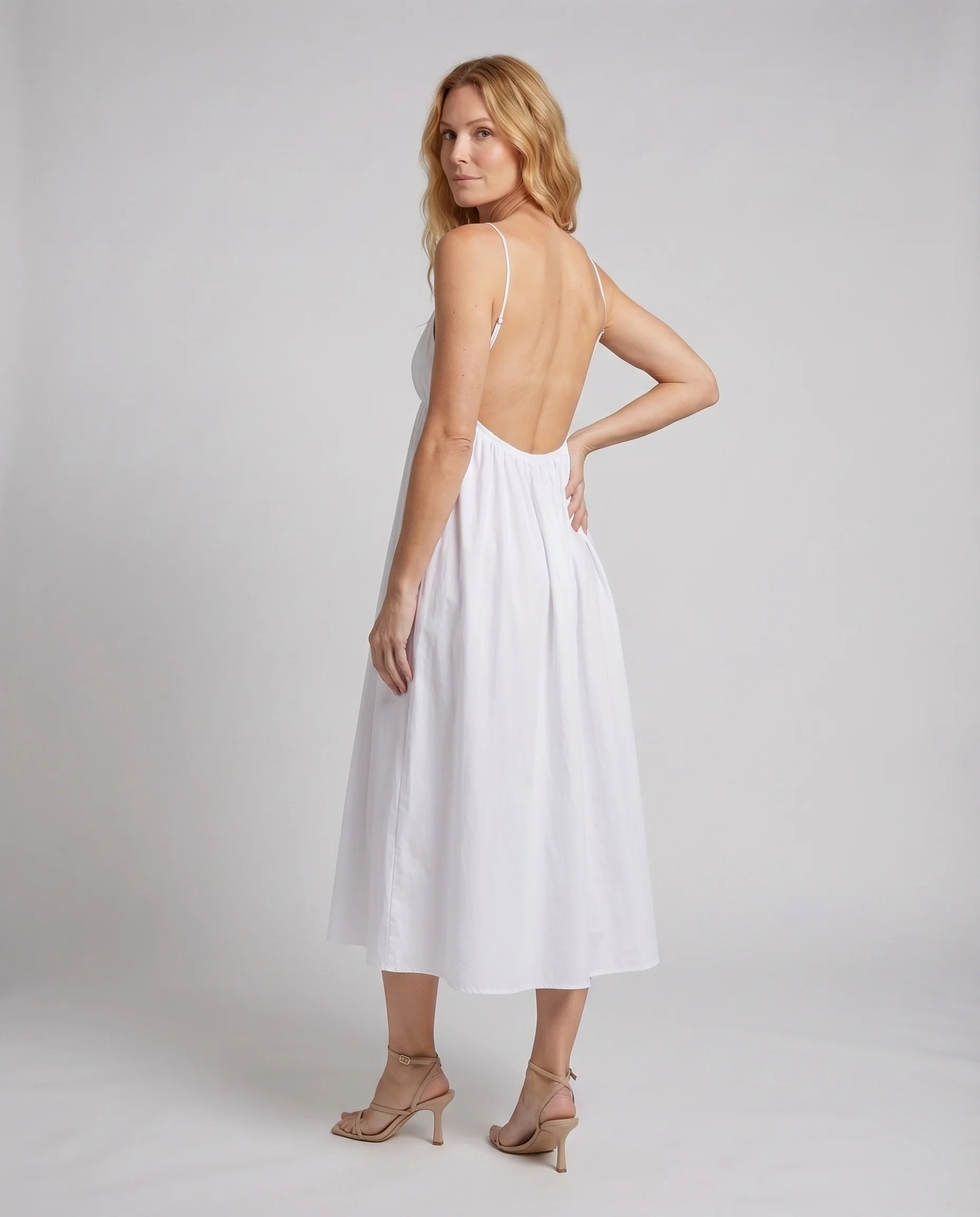 Damen Empire-Maxikleid Spaghettiträger Tellerrock Luftig - Image 4