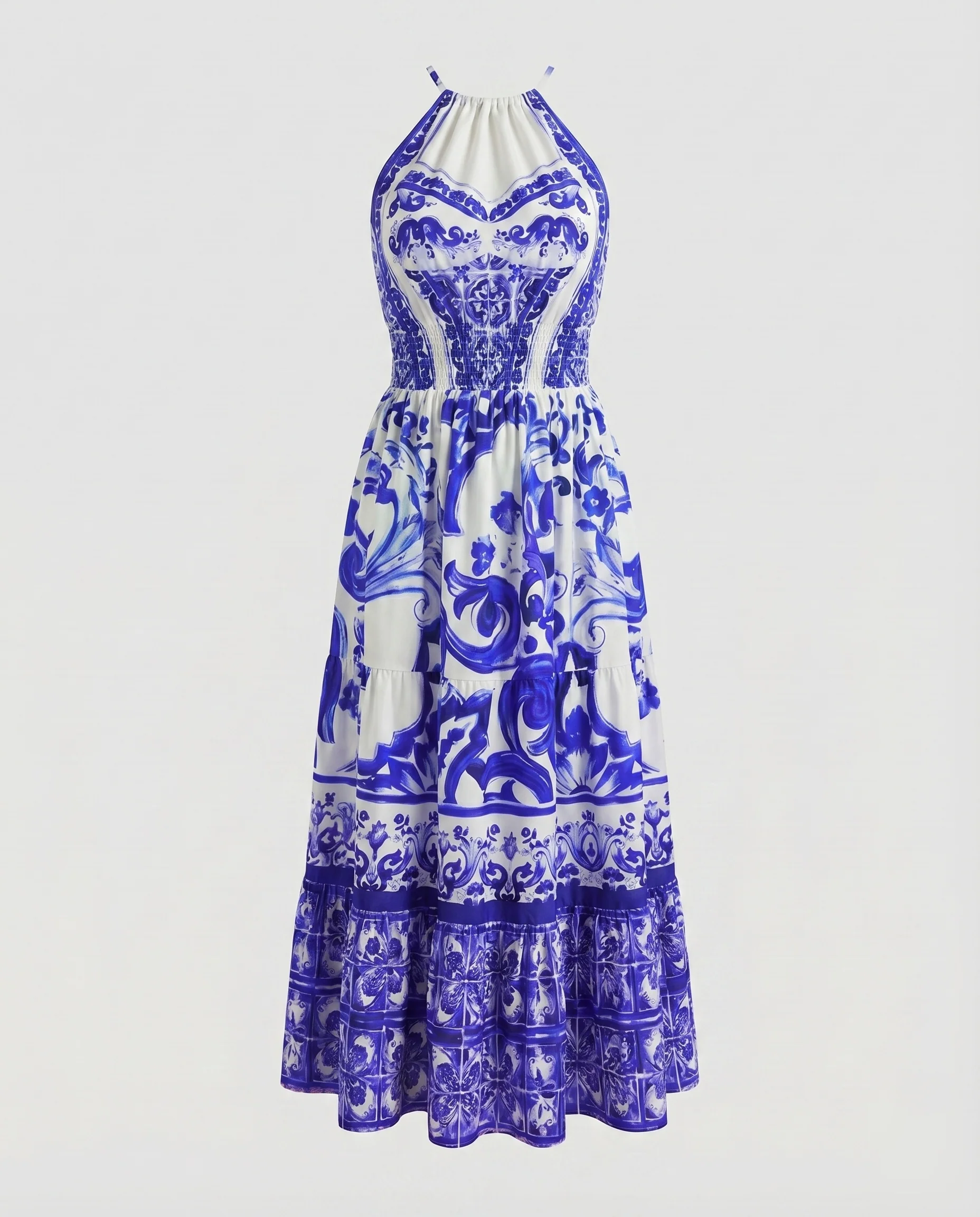 Damen Elegante Geraffte Gummizug-Taillenpartie Mischgewebe Maxikleid - Image 7
