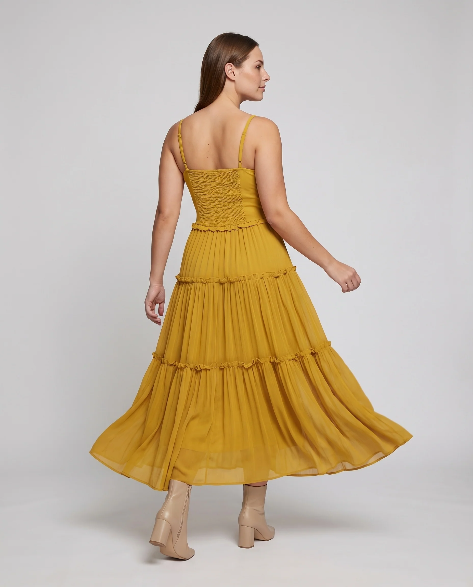Damen Teller-Maxikleid Elastische Brust Volantrock Voile-Qualität - Image 4