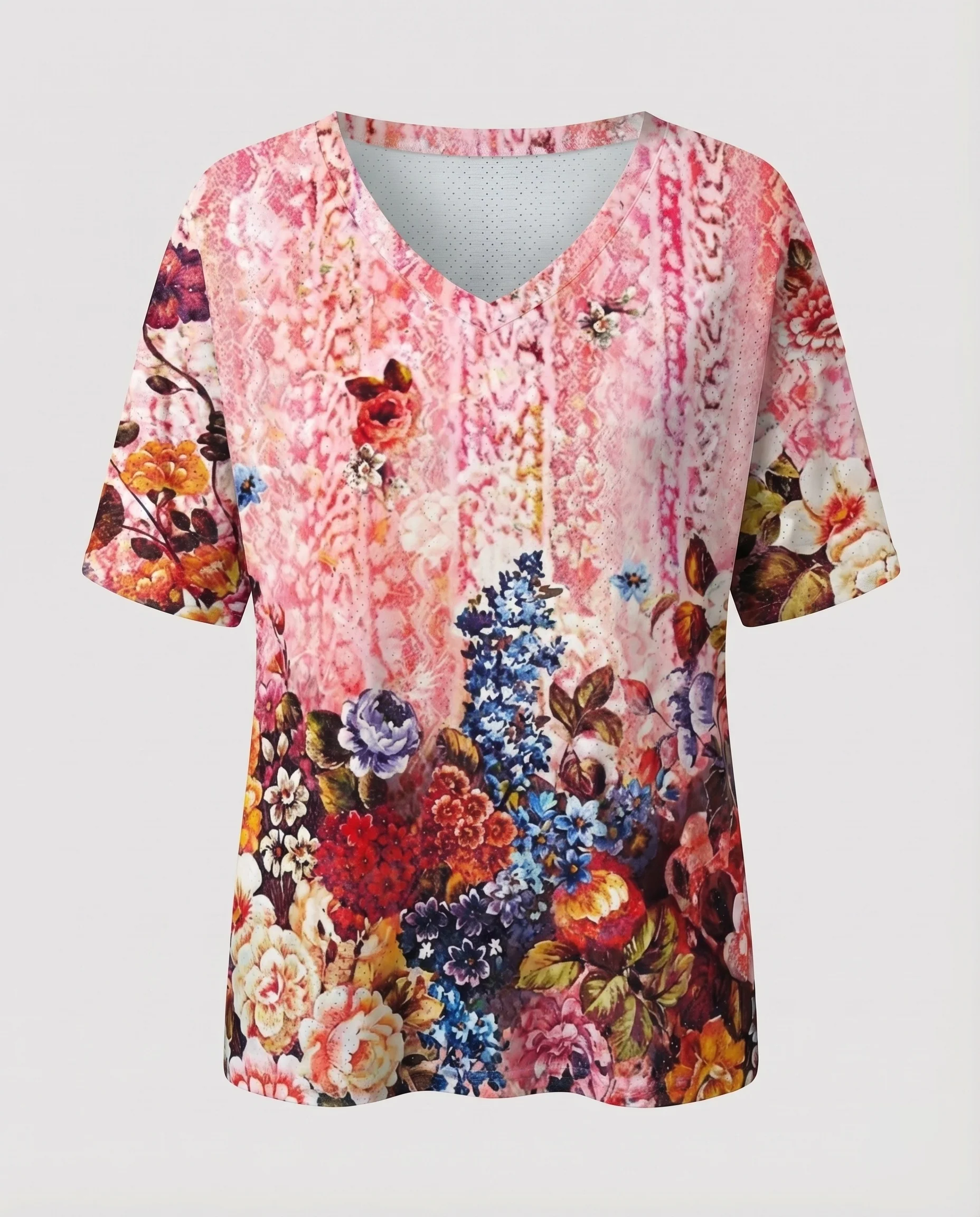 Damen V-Ausschnitt-Shirt Libellen-Print Krepp-Optik A-Linie - Image 6