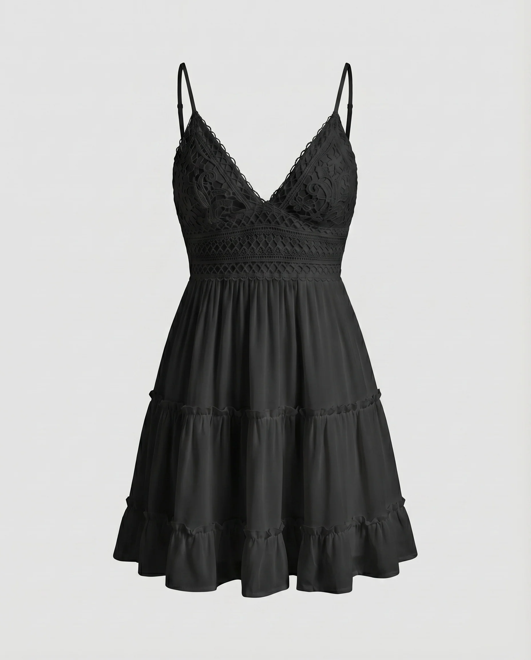 Damen Trägerkleid Spitzenverzierung Geraffte Taille Schleifenrücken - Image 6