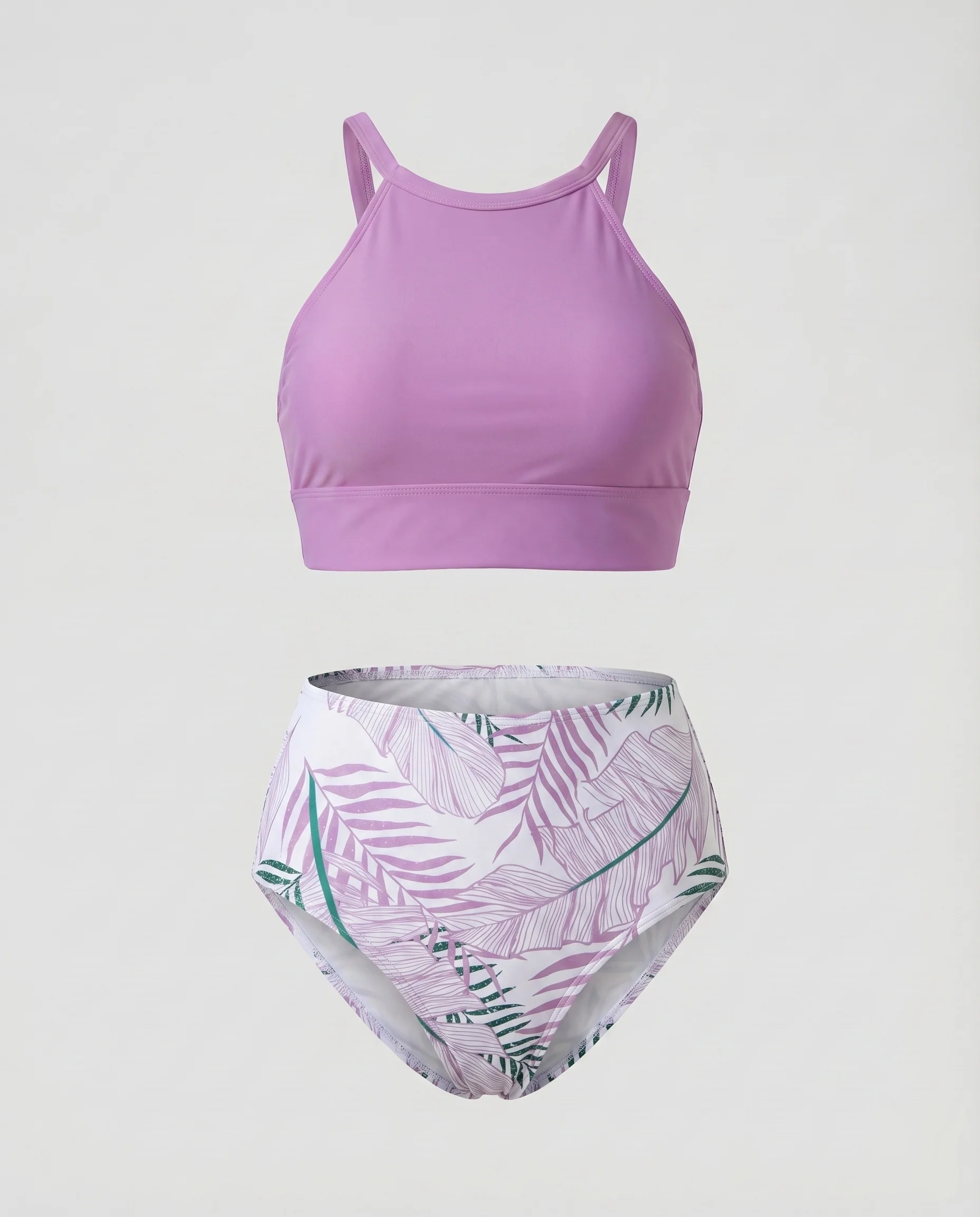 Damen Highneck-Bikini Crop-Top Botanik-Print - Image 5