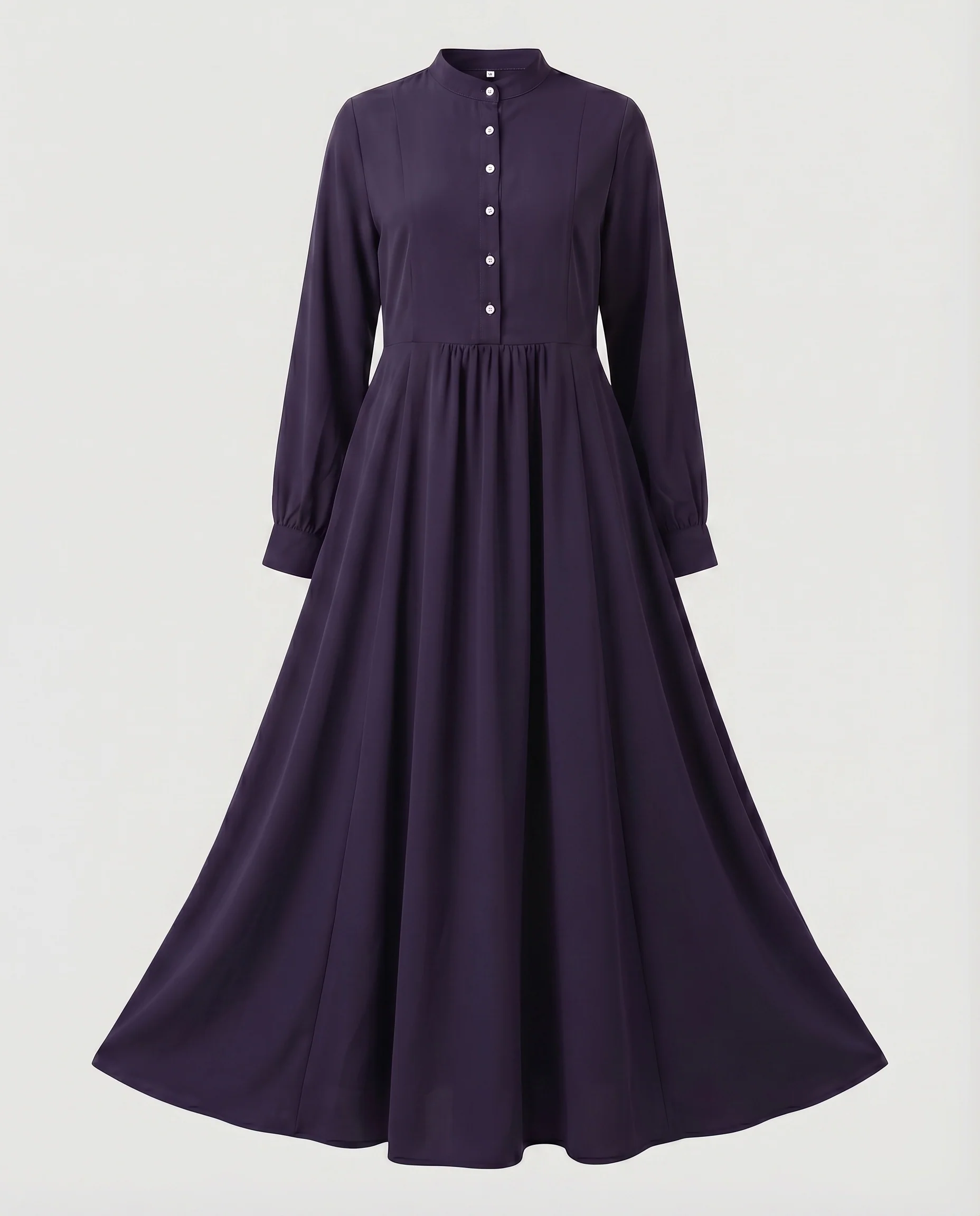 Damen Klassische Weiter Tellerrock Mischgewebe Stehkragen-Maxikleid - Image 6