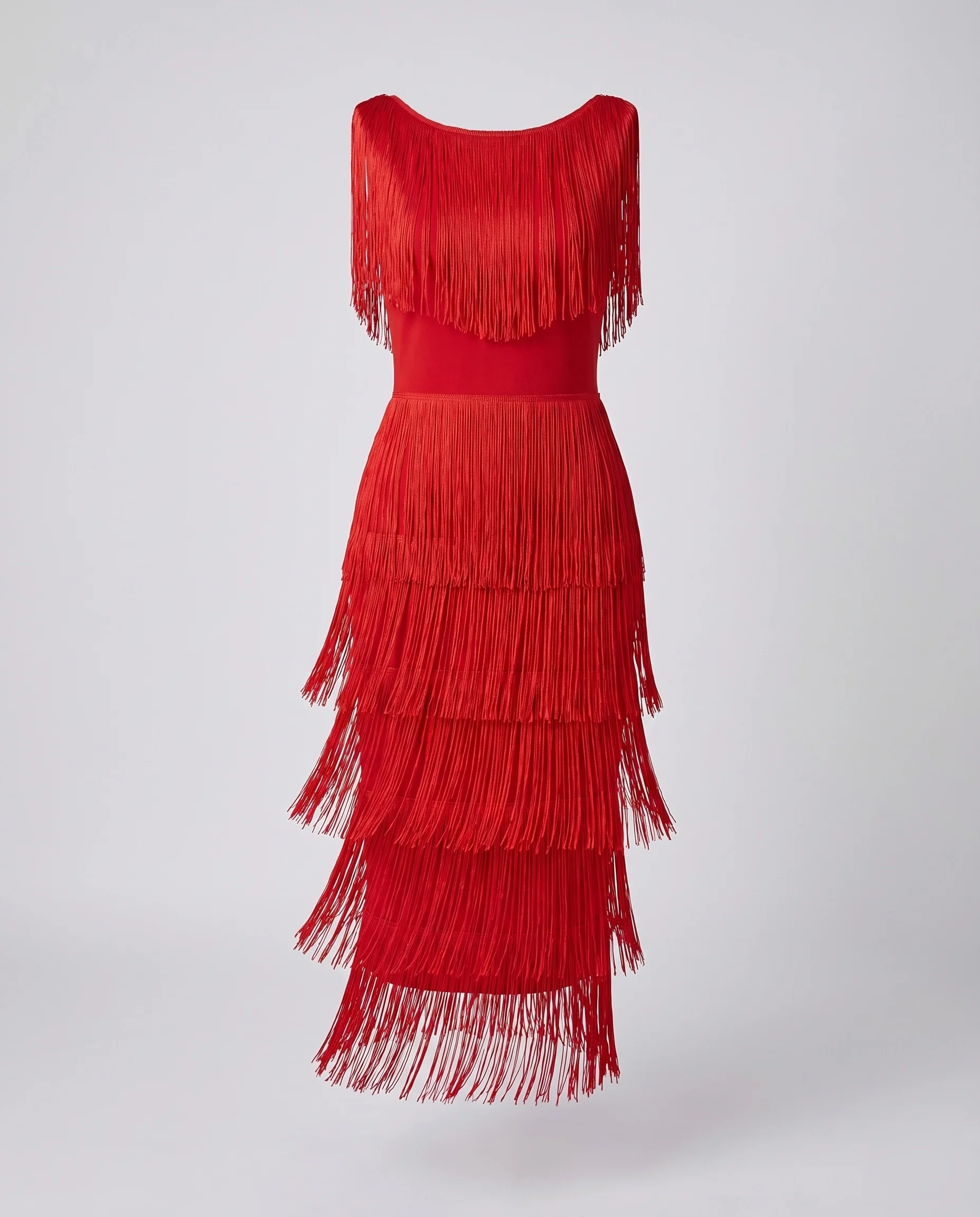 Damen Fransen-Midikleid Stufig Beinschlitz Figurbetont - Image 4