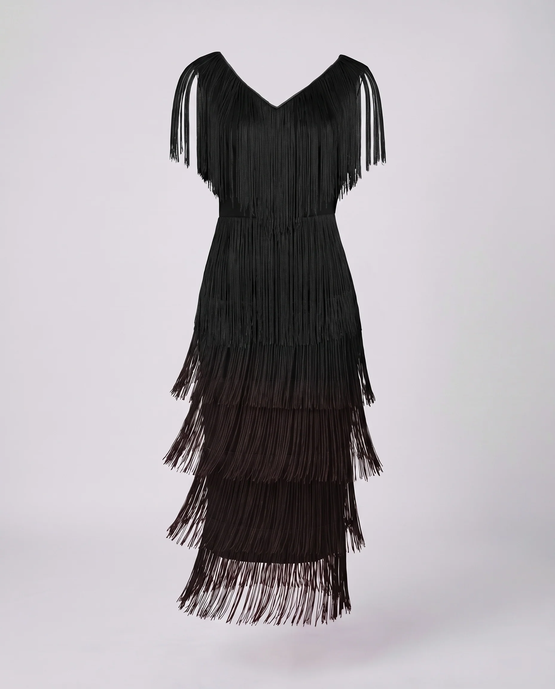 Damen Fransen-Midikleid Stufig Beinschlitz Figurbetont - Image 5