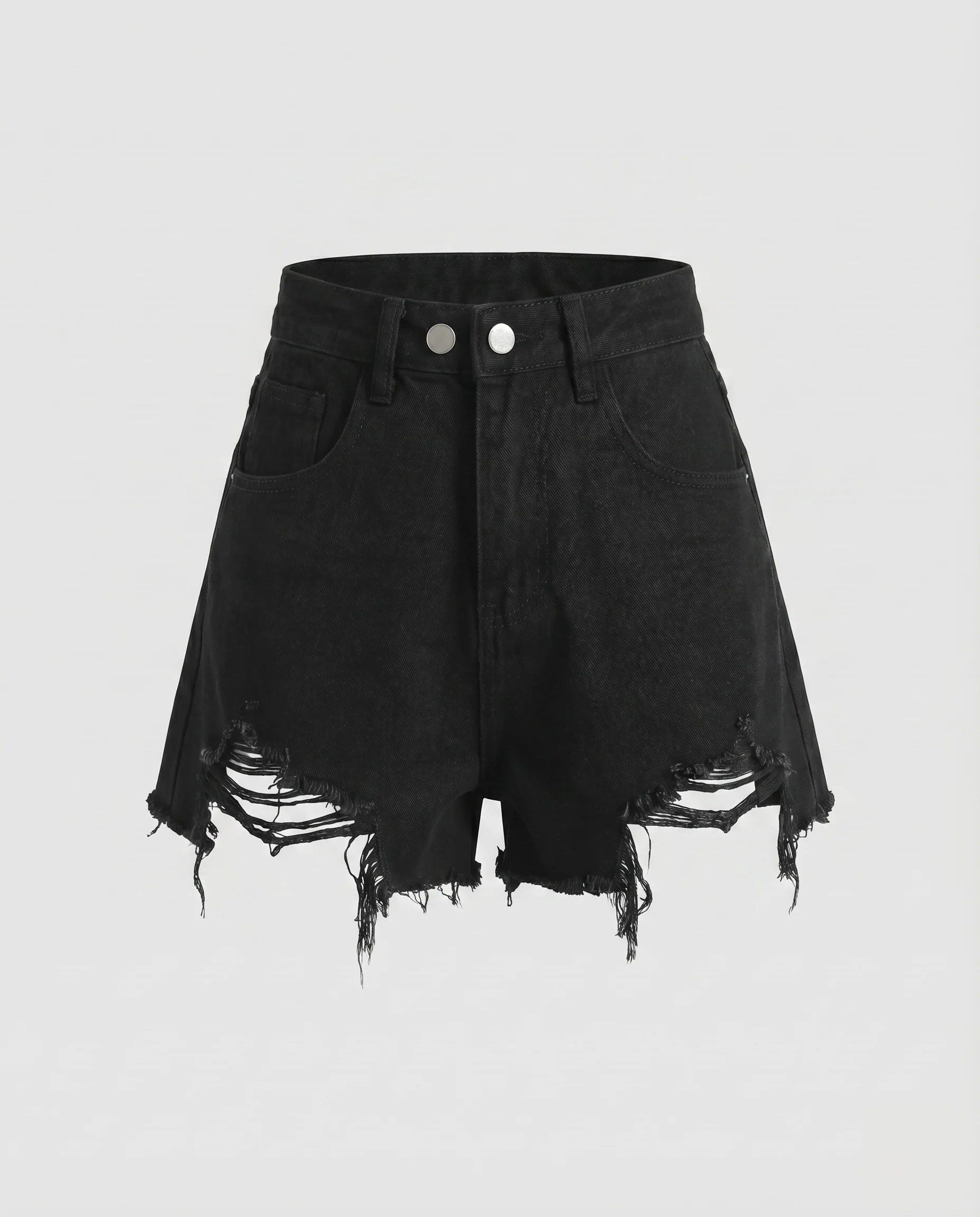Damen Jeansshorts A-Linie Fransensaum Doppelknopf - Image 7