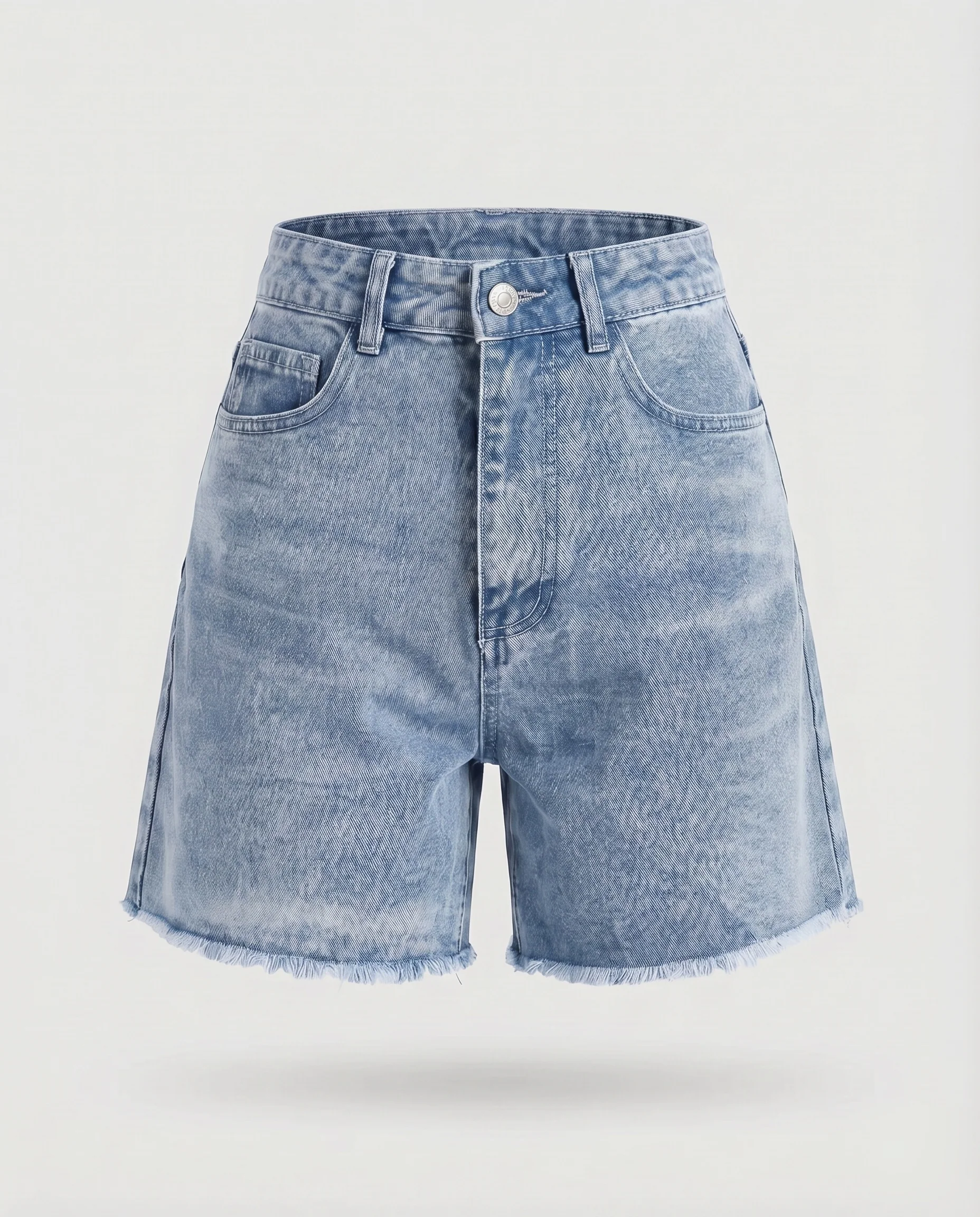 Damen Jeansshorts High-Waist Gerader Schnitt Fransensaum - Image 7