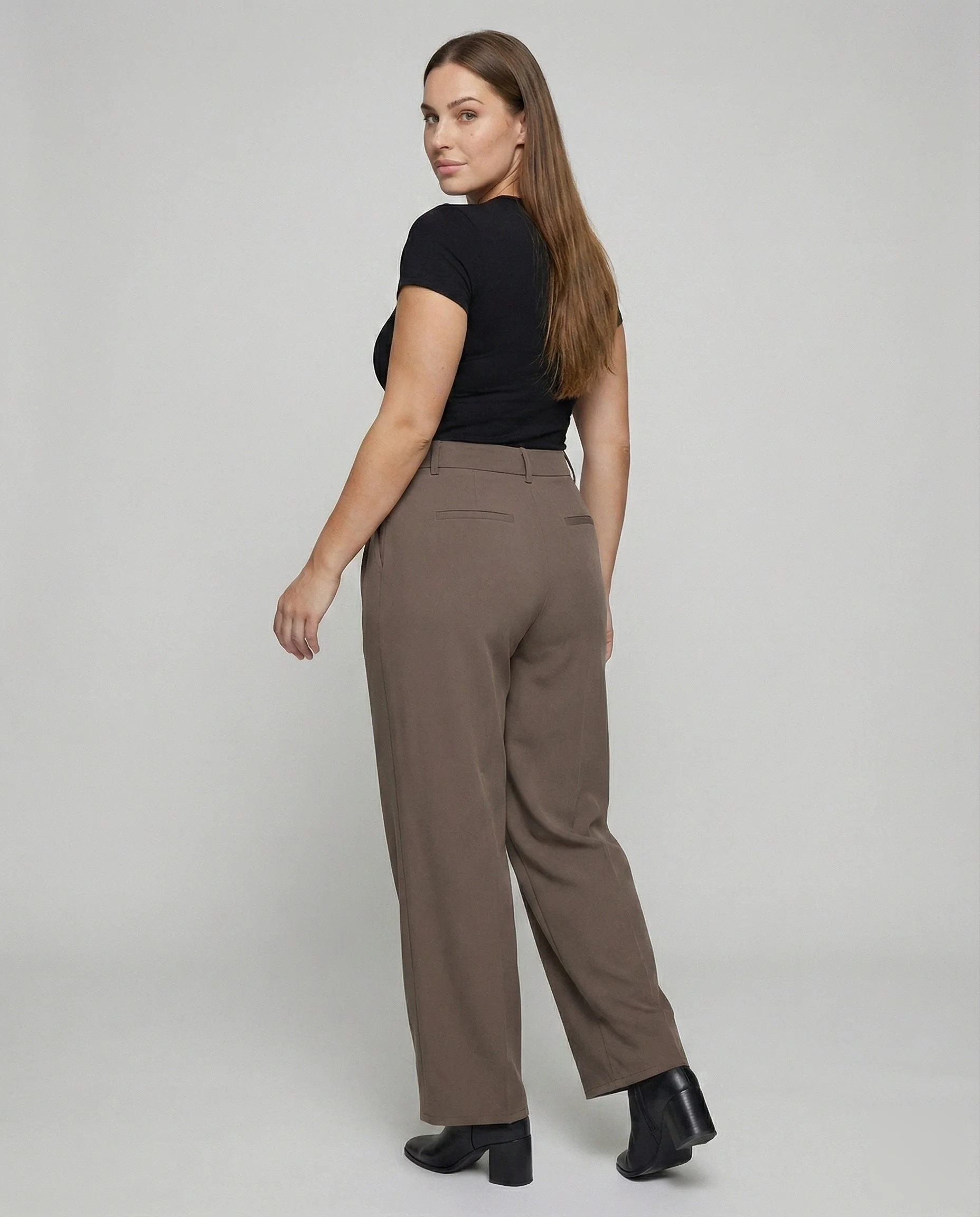 Damen Elegante Drapé-Bundfalten Mischgewebe Bundfaltenhose - Image 4