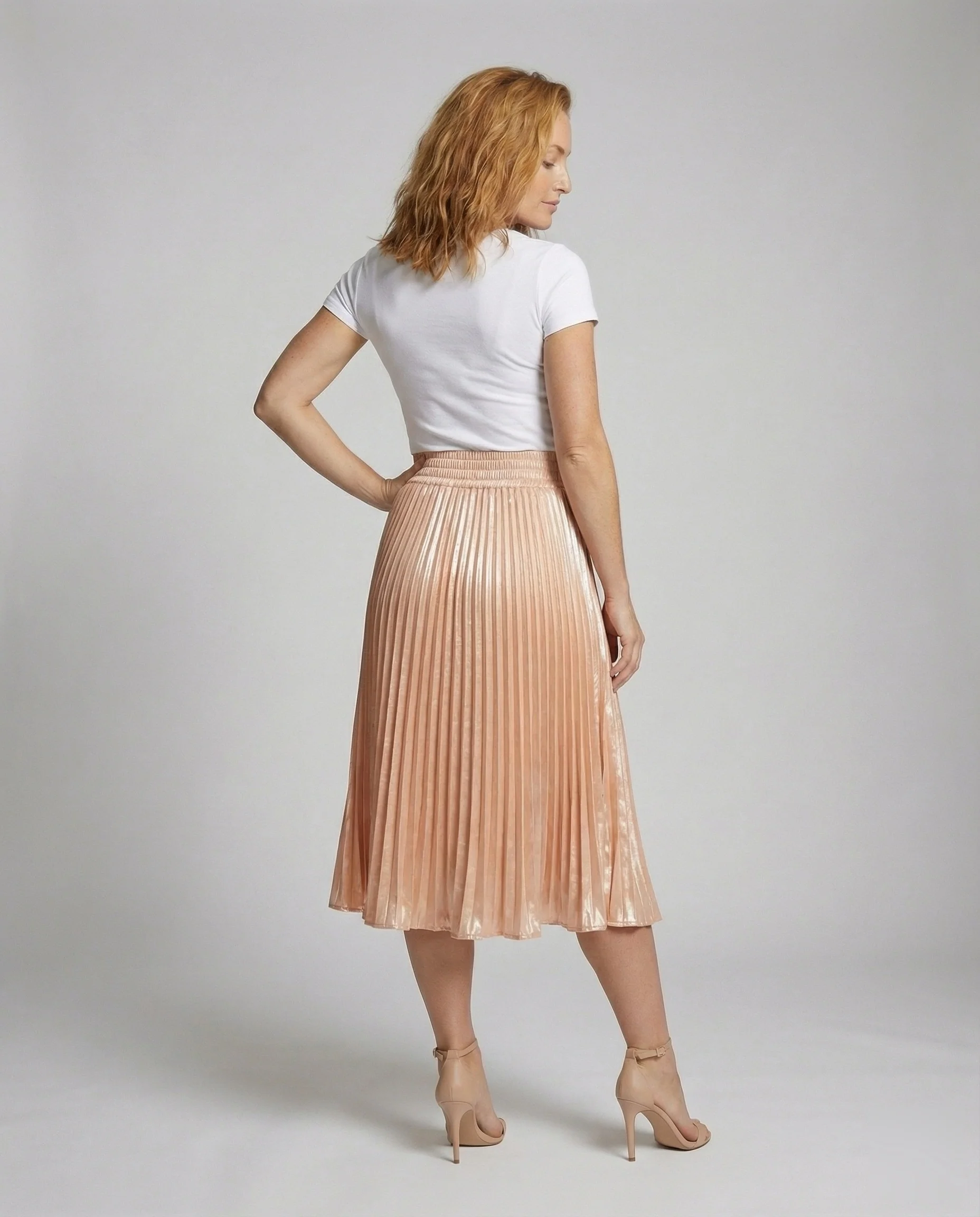 Damen Elegante Geschwungener Saum Satin Plissee-Meerjungfrauen-Midirock - Image 4