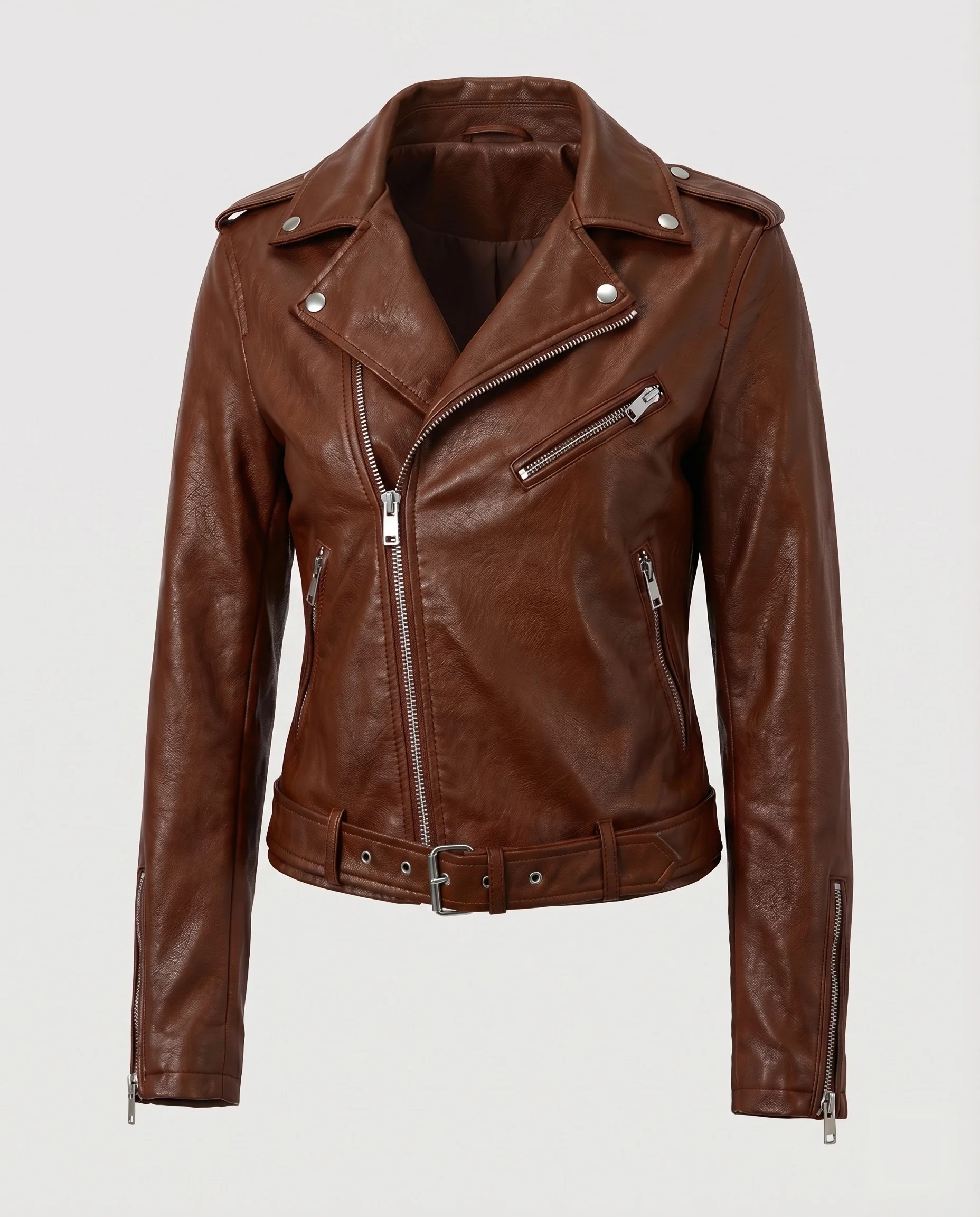 Damen Bikerjacke Veloursoptik Asymmetrisch Taillengürtel - Image 6