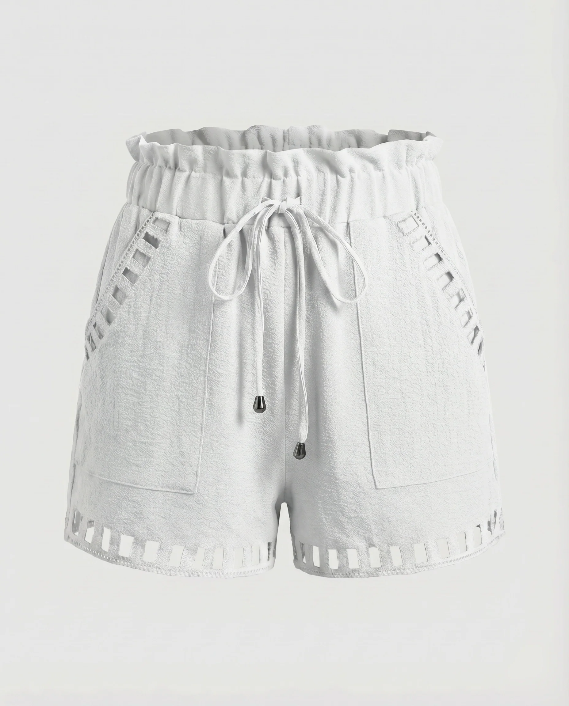 Damen Sommerhose Kurz Rüschenbund Kordelzug - Image 9
