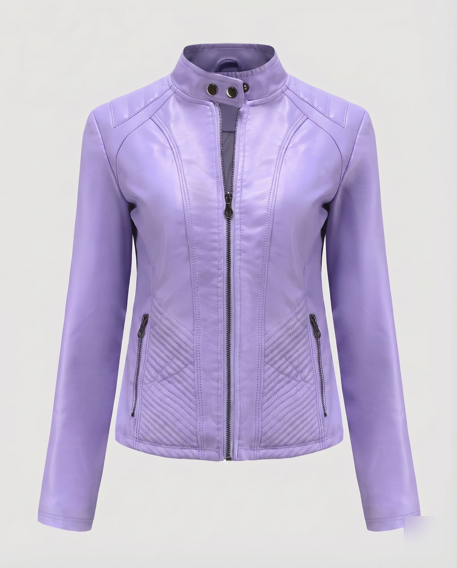 Damen Mopedjacke Vegan-Nappa Stehkragen Gesteppte Einsätze - Image 10