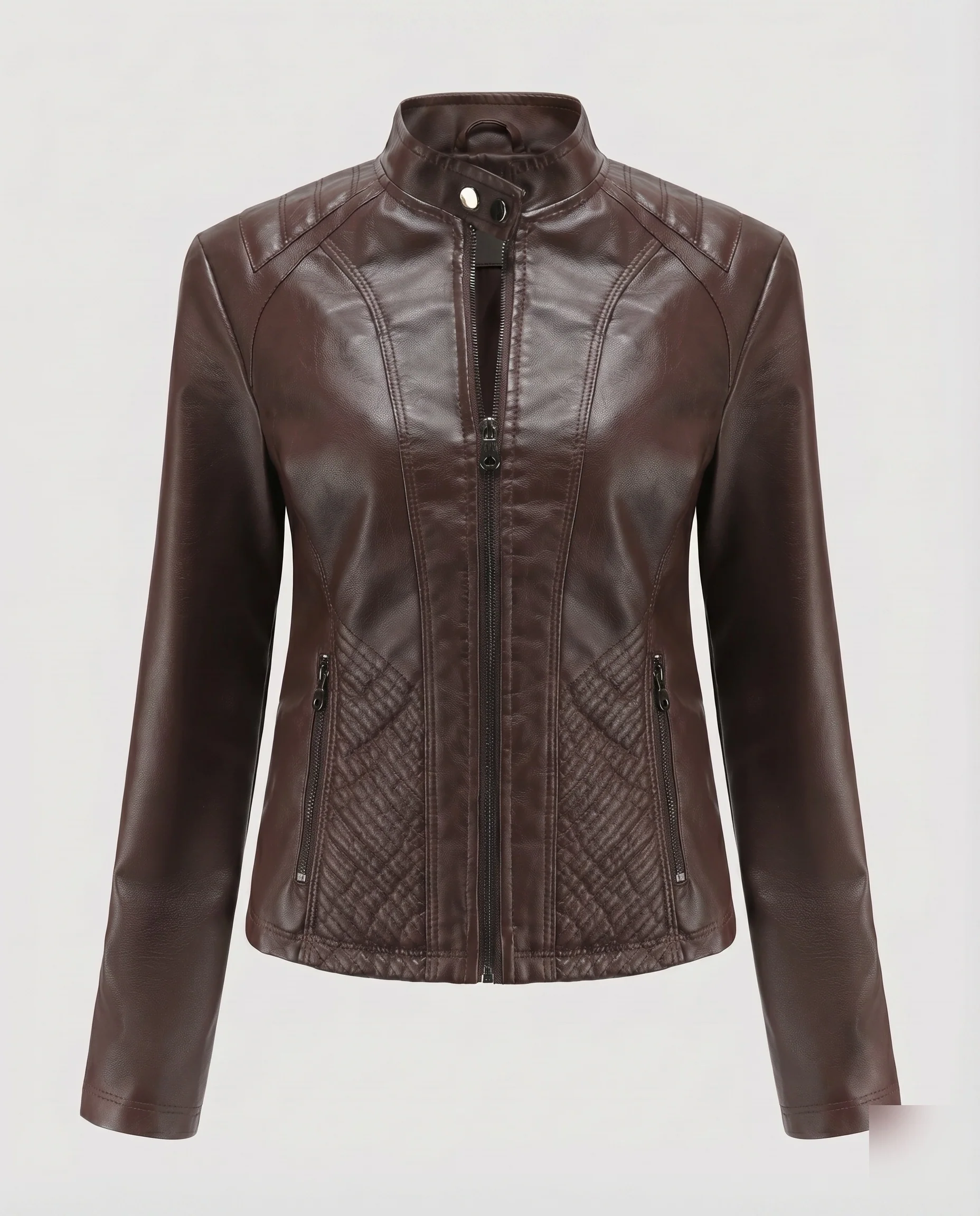 Damen Mopedjacke Vegan-Nappa Stehkragen Gesteppte Einsätze - Image 6