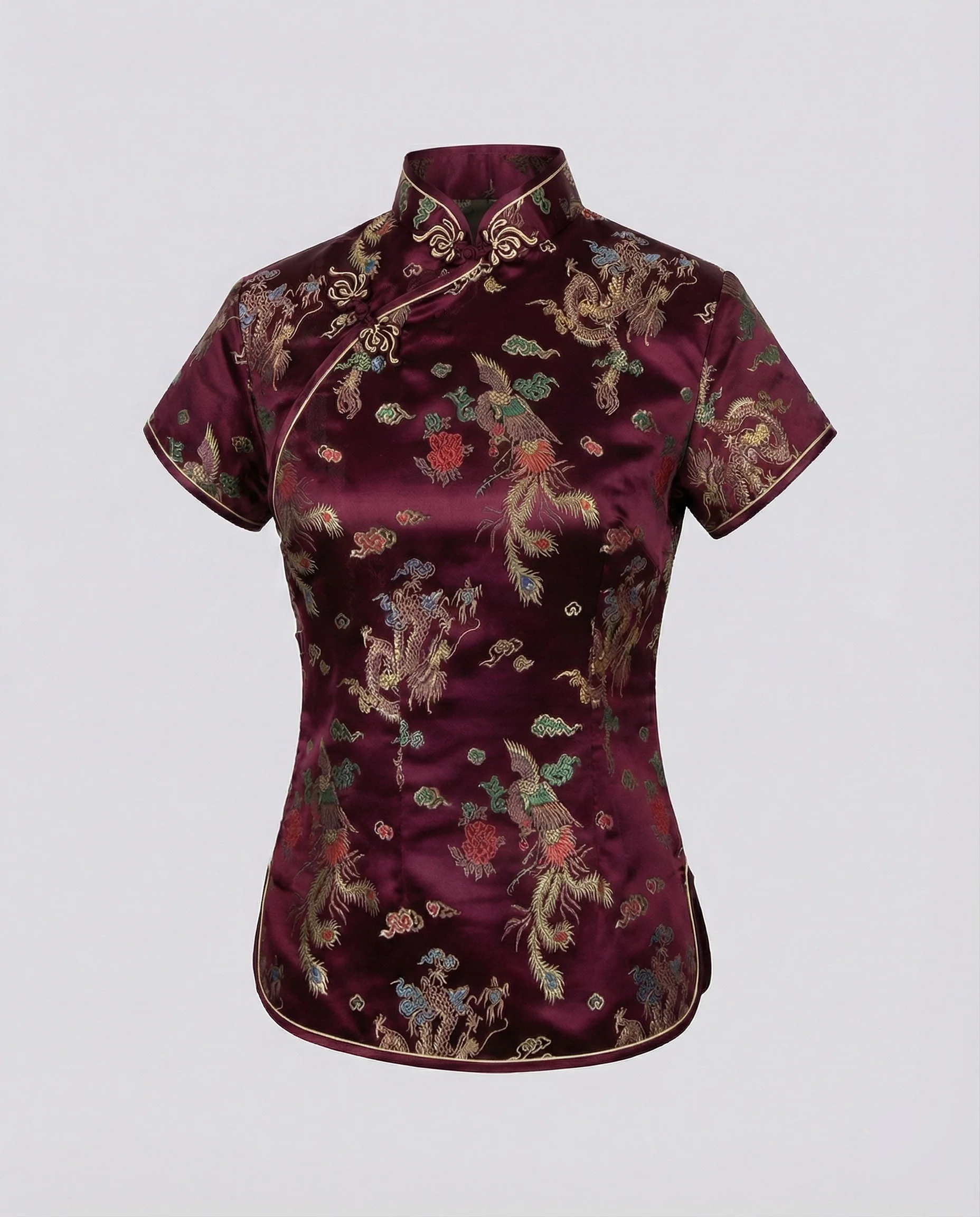 Damen Qipao-Stil Brokat Stehkragenbluse - Image 7